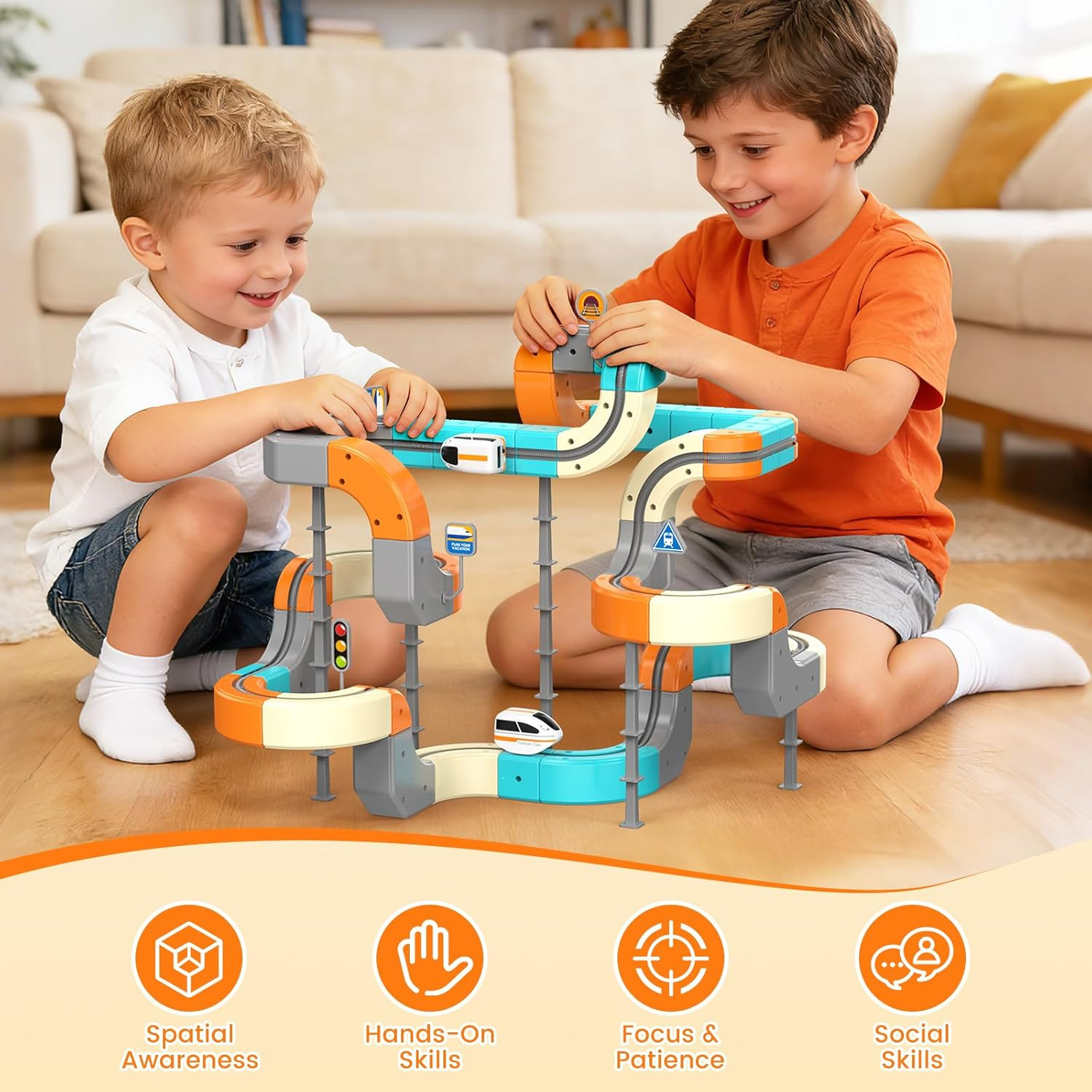 Electric Train Set, 3D Flexible Race Track for Kids 3–8 Years, 124 Pcs Gravity-D