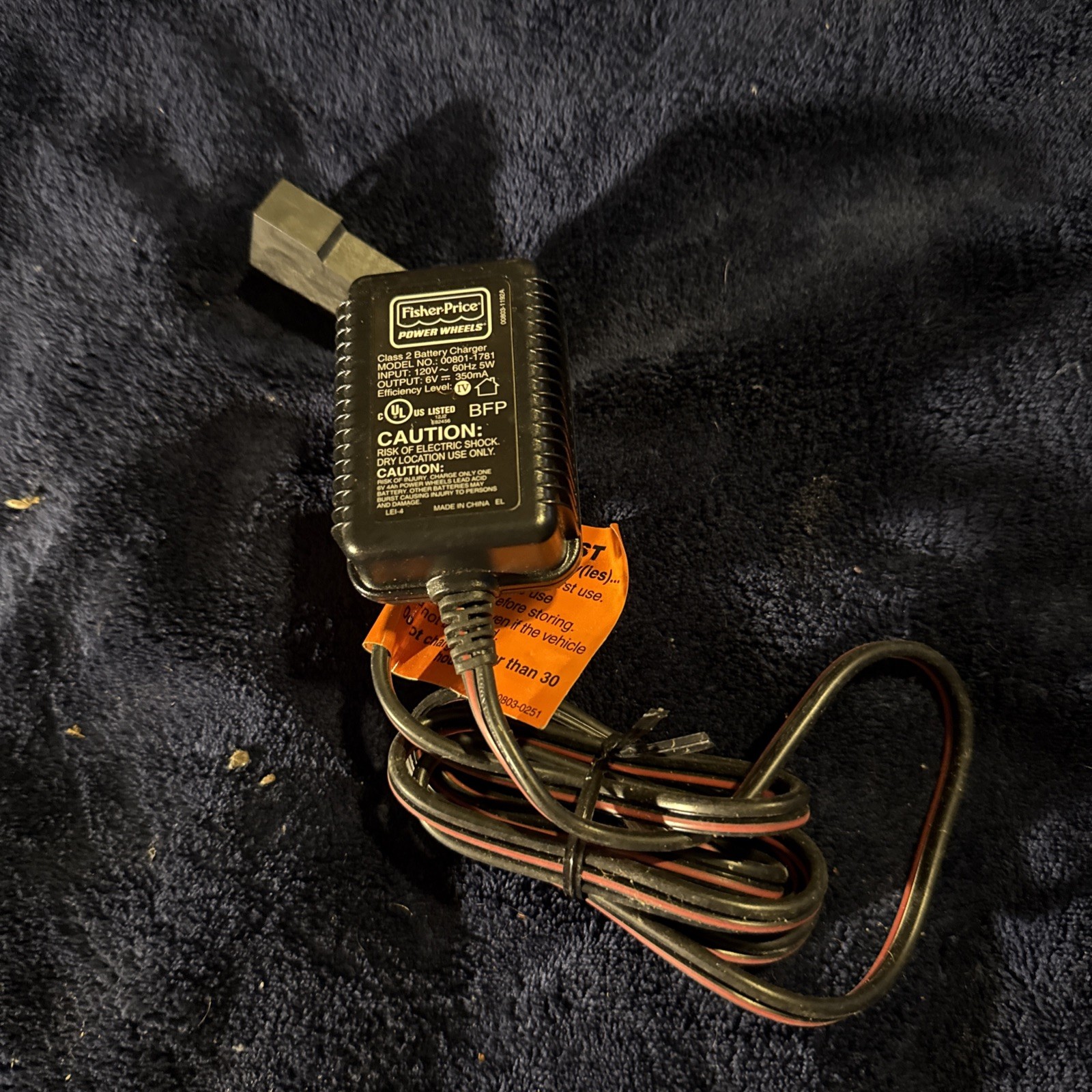 Power Wheels Fisher Price Mattel Blue 6 Volt Charger (00801-1781)