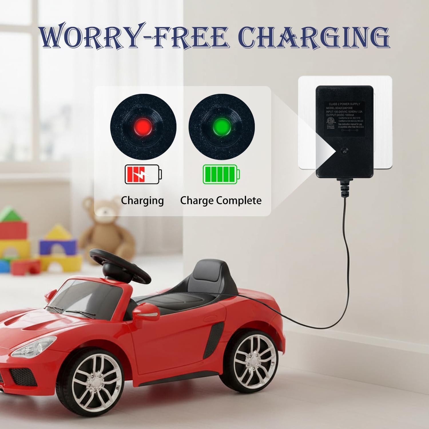24V 1000Ma Charger for Ride-On Toys, 24 Volt Battery Charger for Ride-On Cars an
