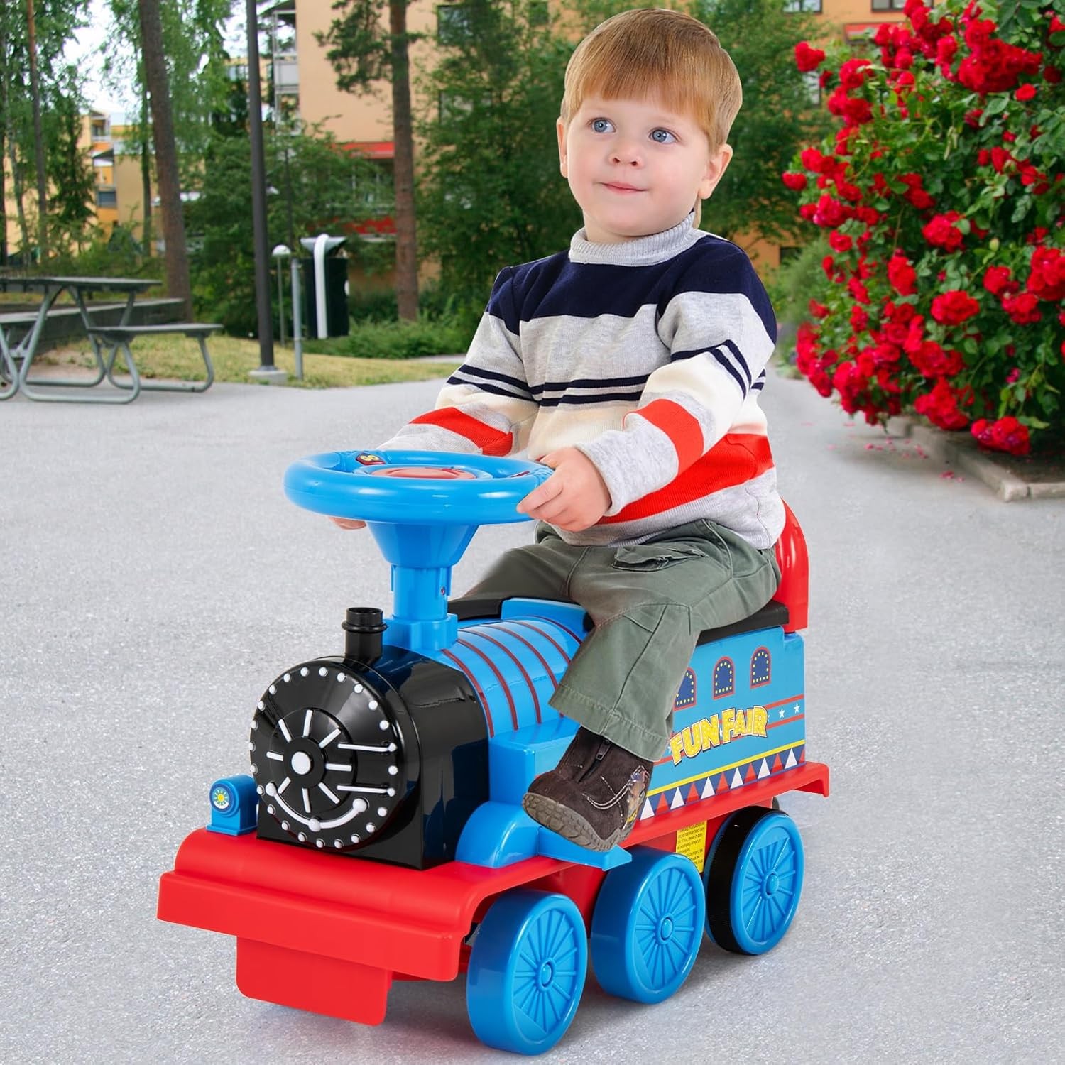 Ride-On Train 6V Circular Track Ride On Toy Tracks Storage Seat Light Music