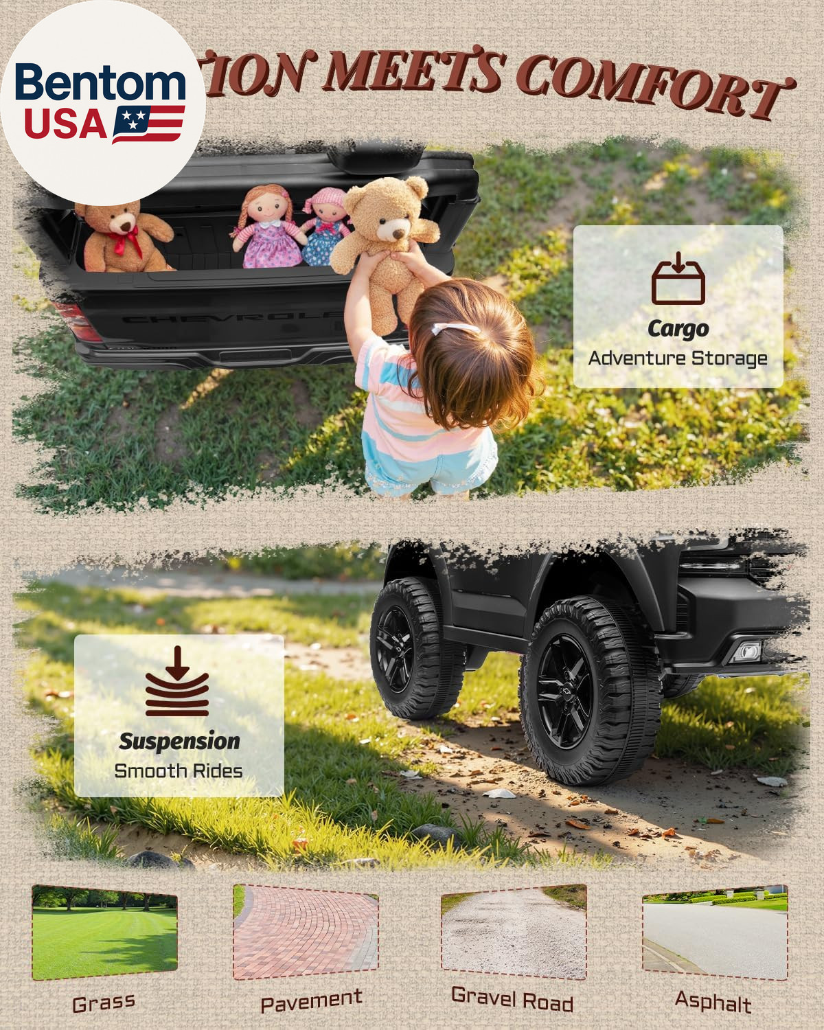 24V Chevrolet Silverado Ride On Truck 2 Seater Kids Electric Car Black