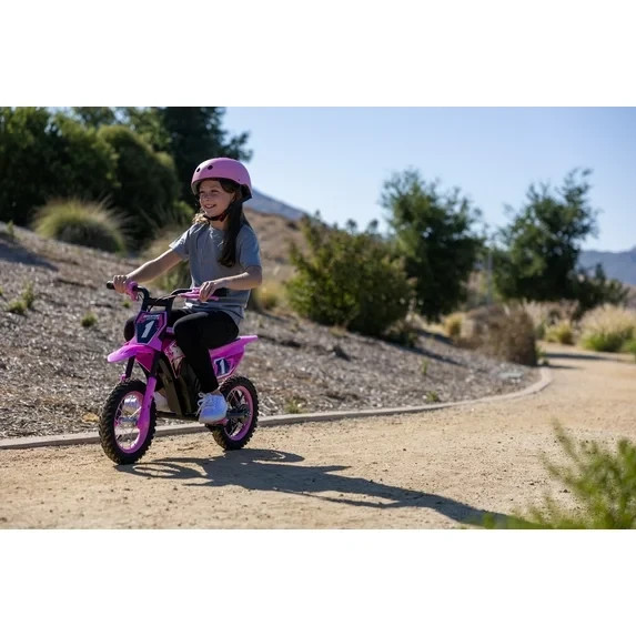 Kid’s 12V Adventure Electric-Powered Mini Dirt Bike, Ride-On Toy, Ages 5+, Pink