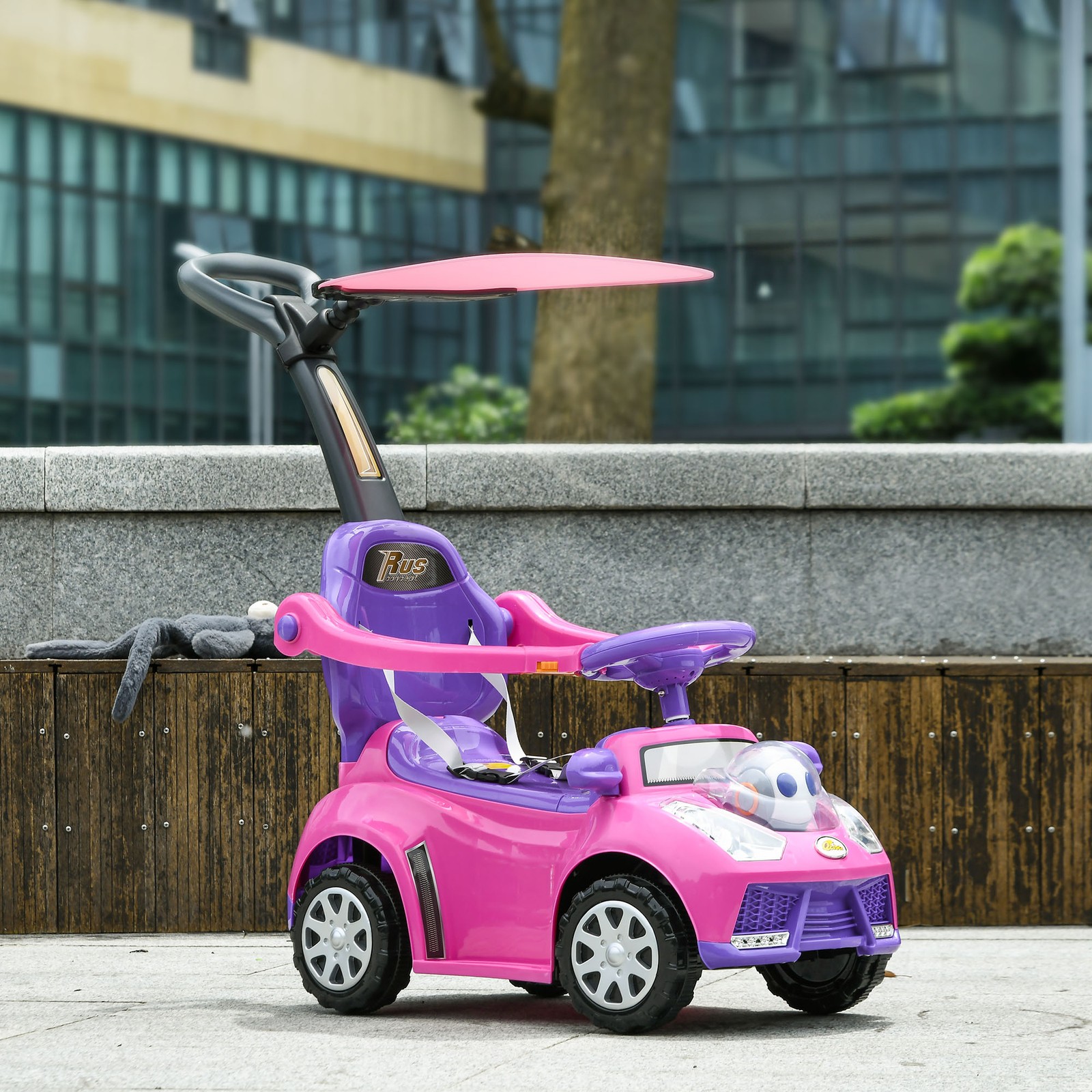 3 in 1 Push Car Sliding Car with Removable Handle, Music, Horn, Pink