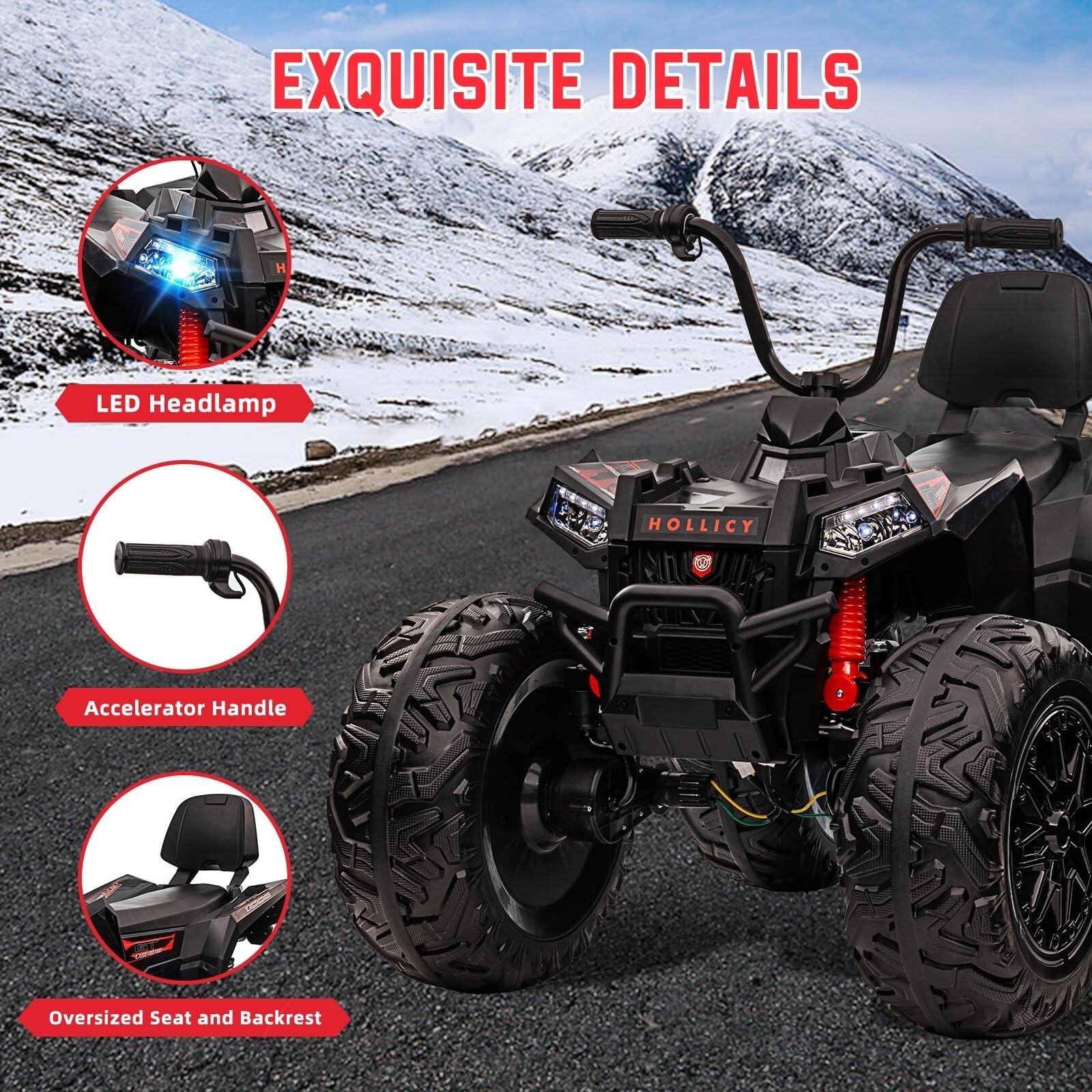 24V Kids ATV 4 Wheeler Quad Car Off-road Ride on Toy 5 mph Max-speed w/ LED Ligh