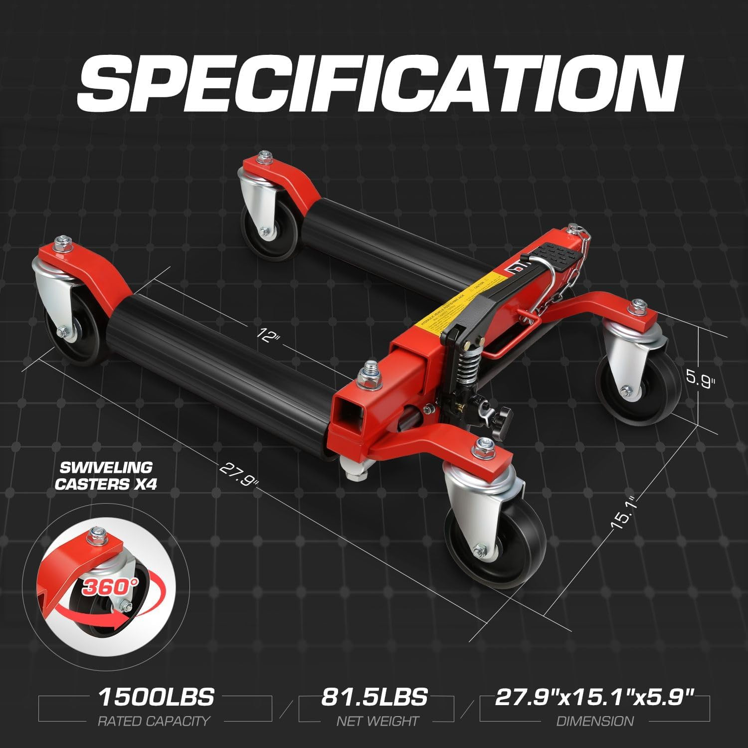 2Pcs Car Wheel Dolly Jack Set Hydraulic 1500 Lbs Car Skates, 12” Wheel Vehicle