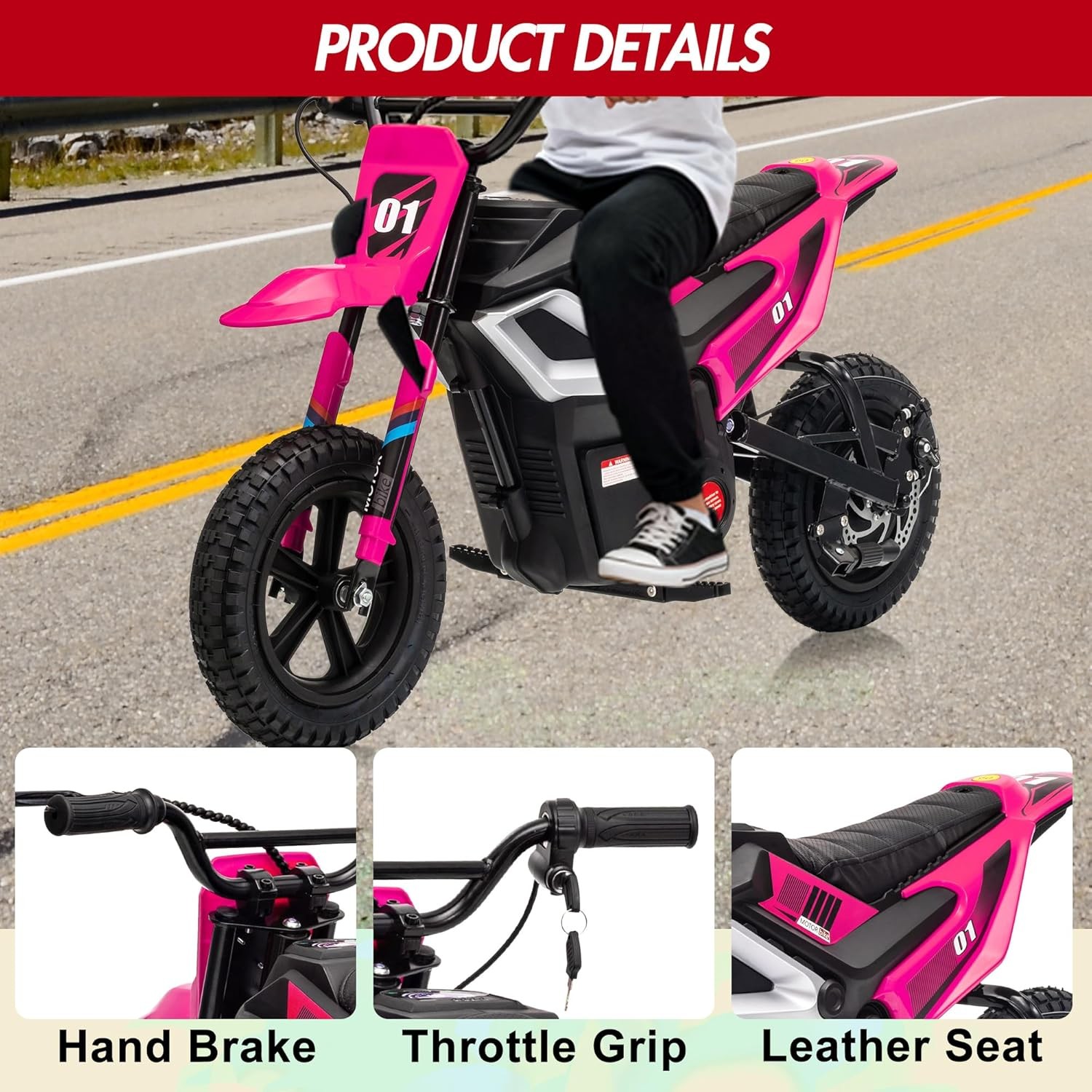 24v Ride on Motorcycle for Kids 350w Mini Dirt Bike 14 MPH Rose