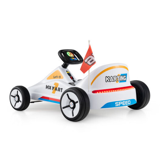 12V Kids Electric Go Kart Ride-On Race Toy w/ Remote Control & Music-White