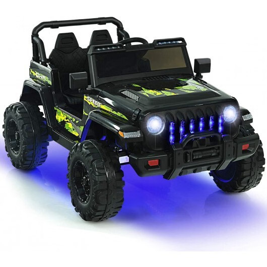 12V Kids Ride-on Jeep Car with 2.4 G Remote Control-Black & Green – Color: Black