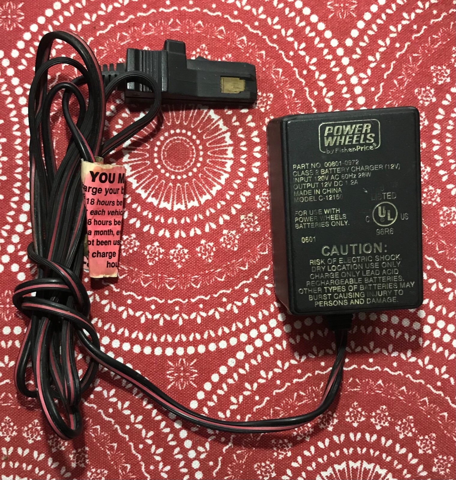 Power Wheels 12v Battery Charger: 00801-0972 – 12V 1A