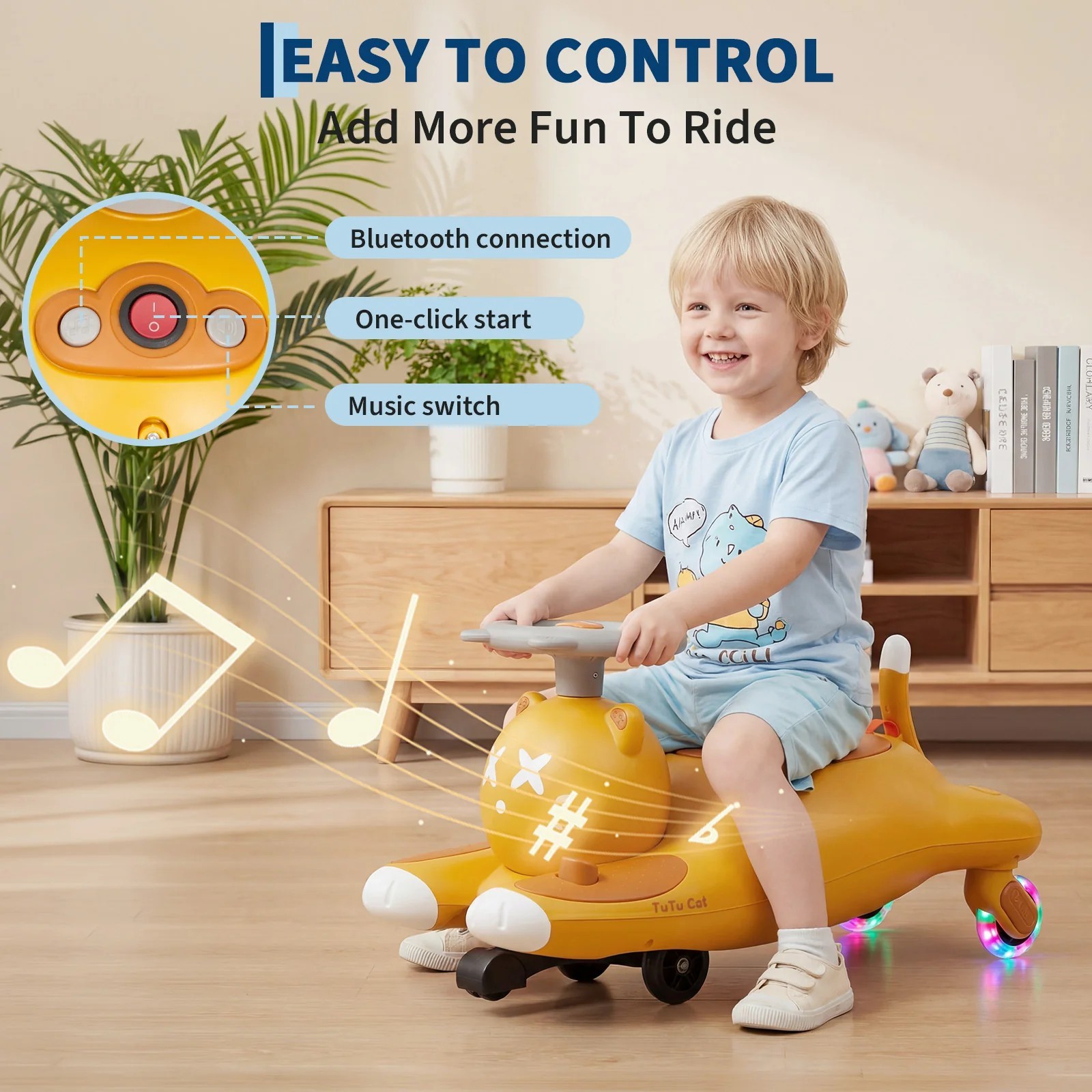 Cartoon Cat 12V Kids Wiggle Ride On Car Battery Pedal Operated Indoor Outdoor US