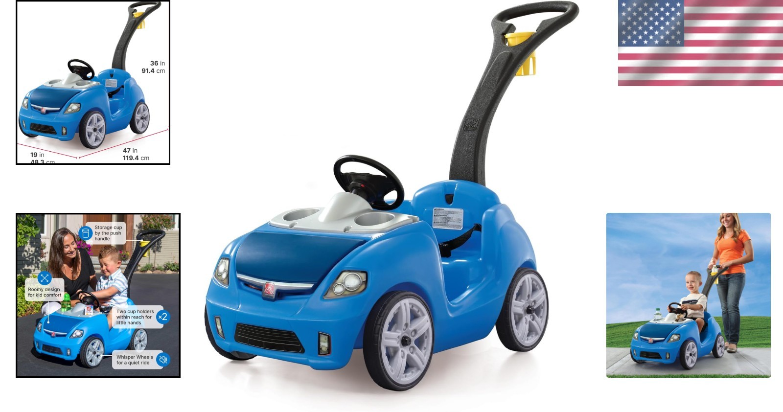 Durable Step2 Whisper Ride II Toddler Push Car with Adjustable Seat Belt, Blue