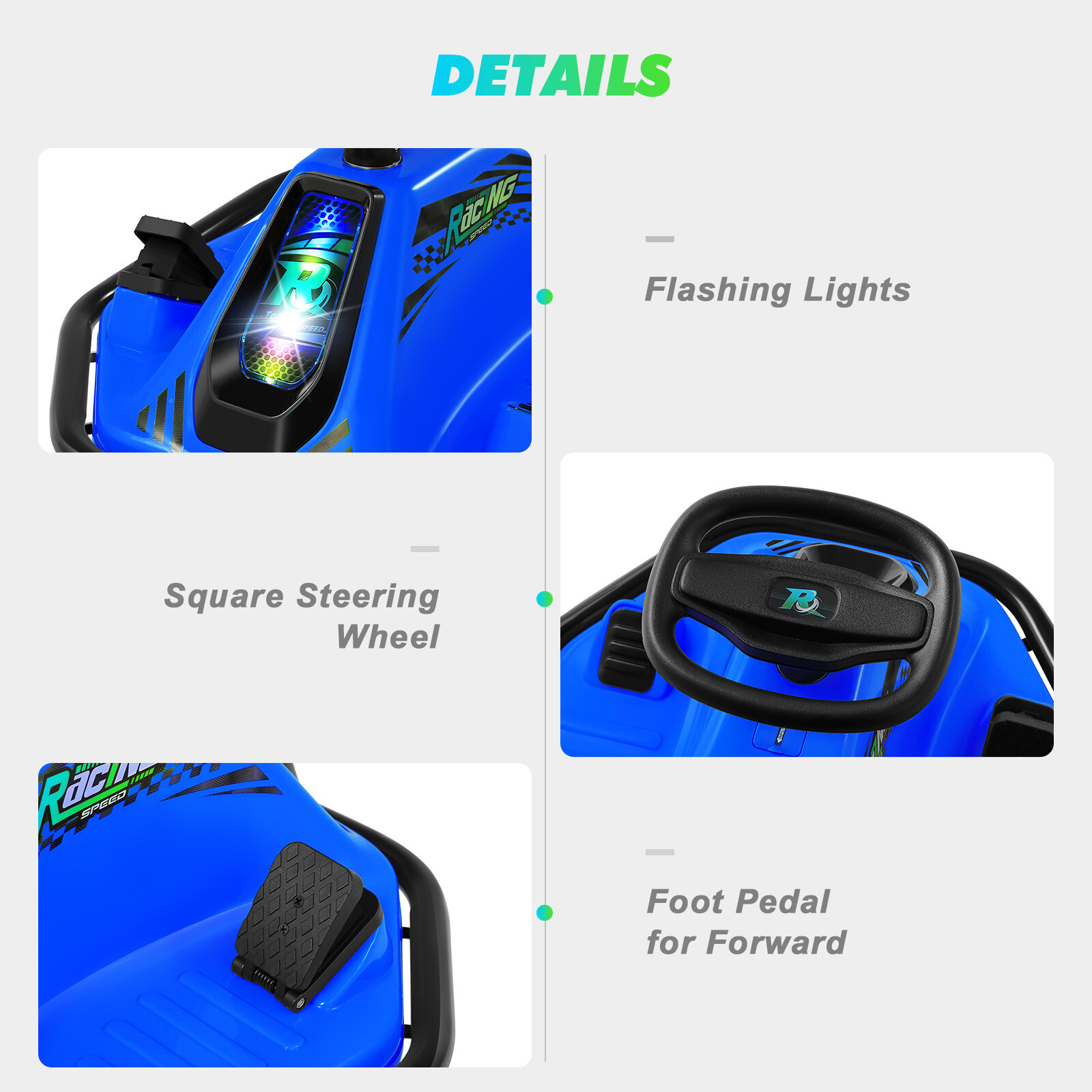 360° 24V Kids Electric Drifting Go Kart Ride On Cart with Bluetooth (Blue)