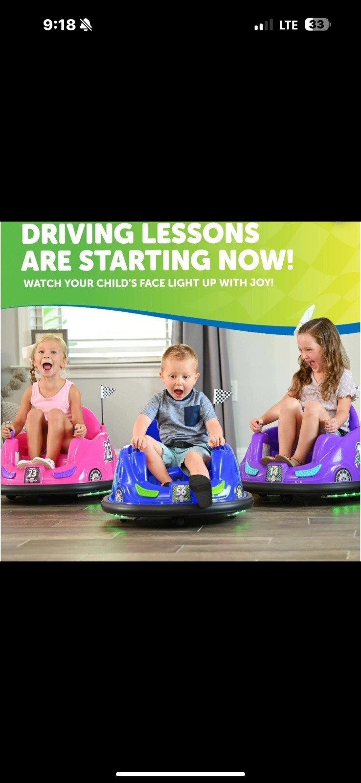 Flybar 6V Battery Powered Ride On Bumper Car W/Fun LED Lights – Blue – New