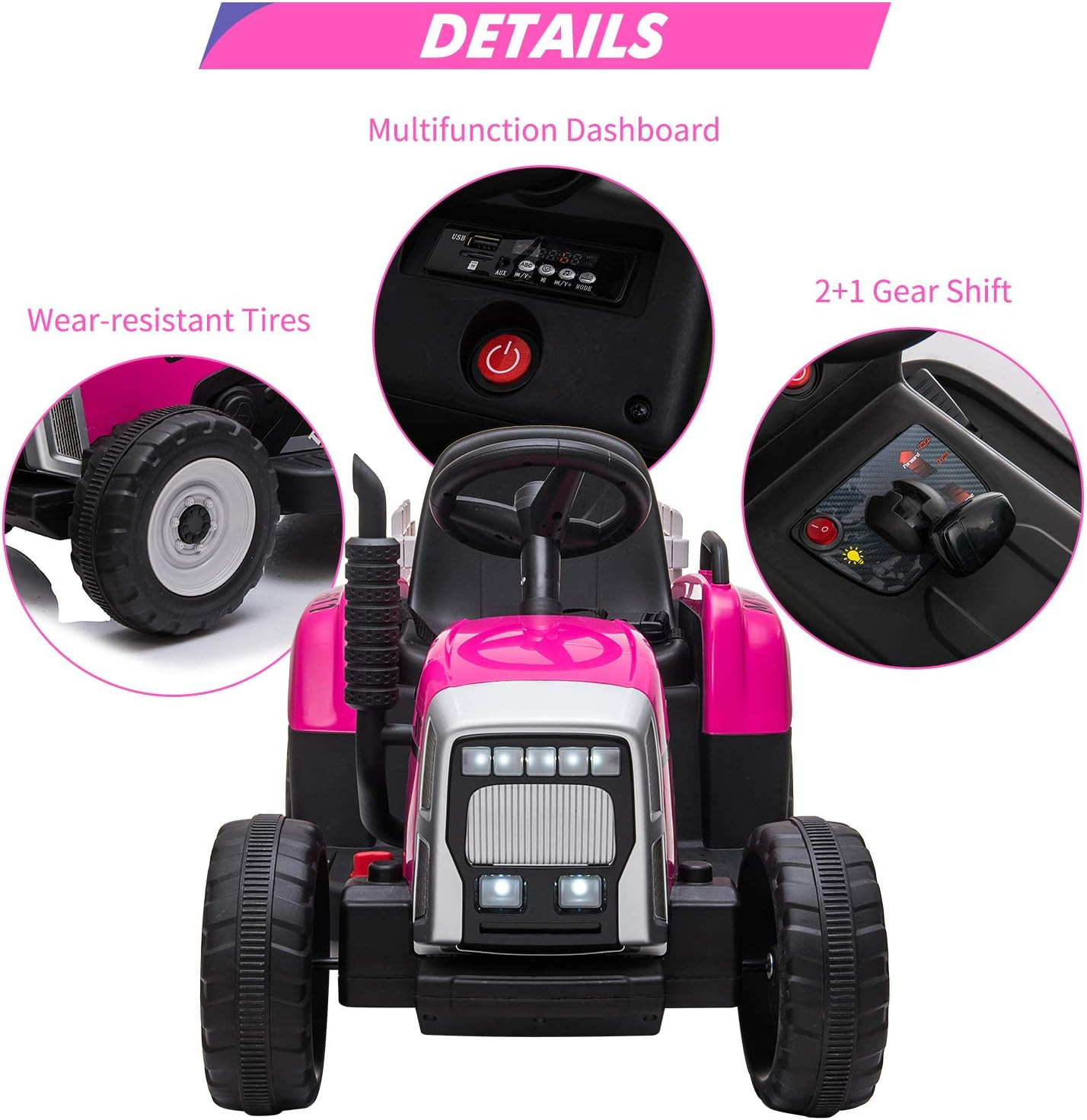 12V Kids Battery Powered Electric Tractor with Trailer, Toddler Ride on Car with