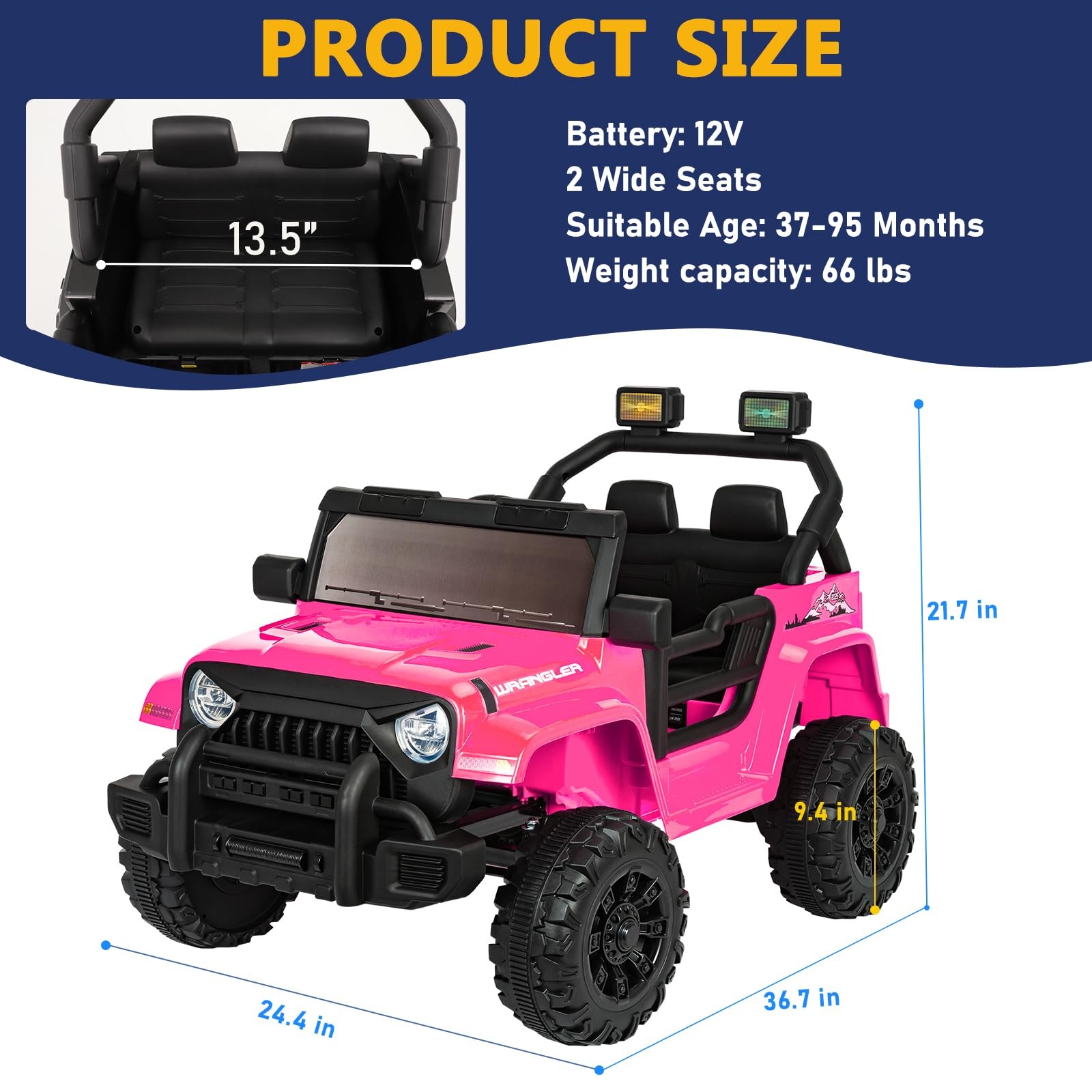 Hlivelood 12V Kids Electric 36.7 inches x 21.7 x 24.4 inches, Pink