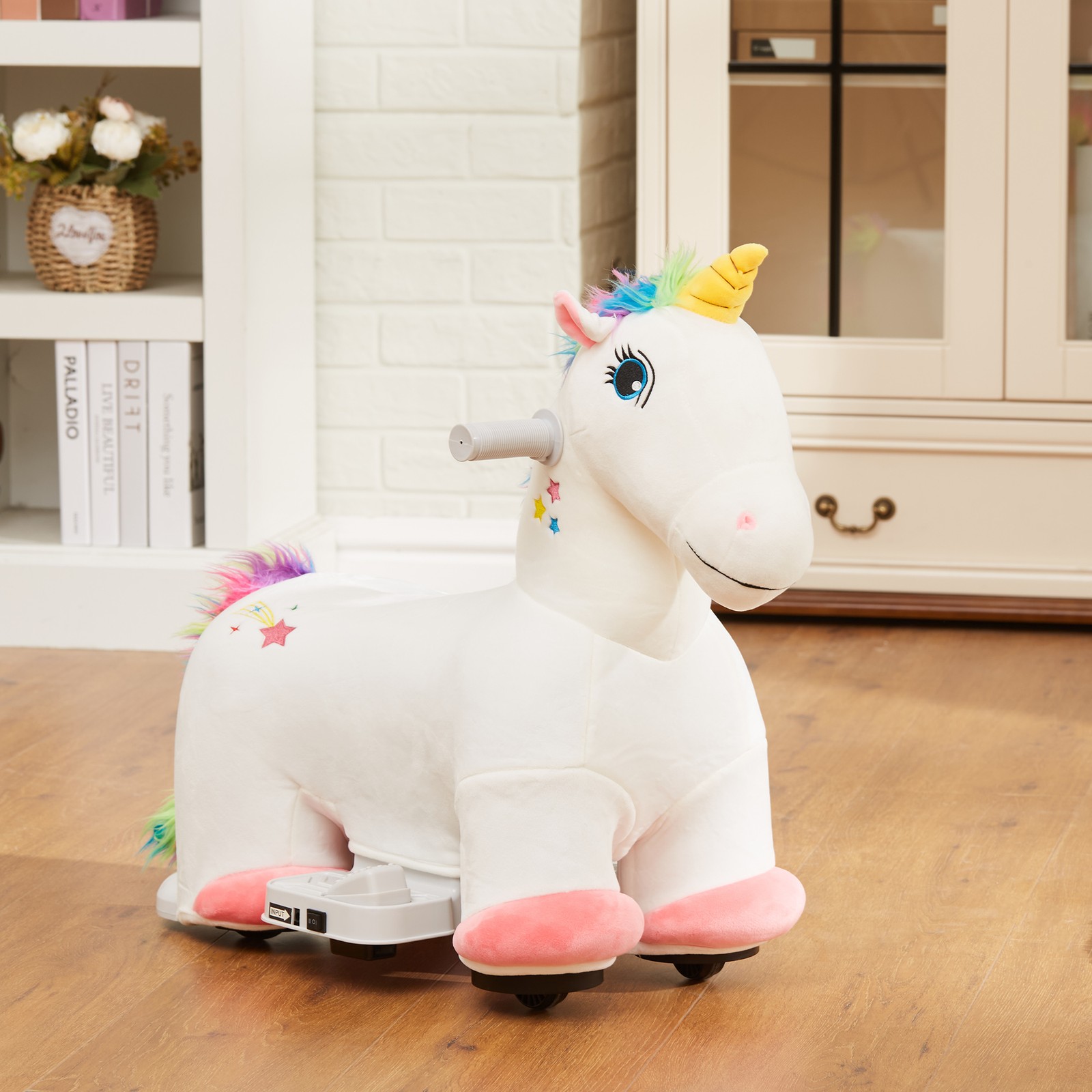 6V Kids Electric Ride on Unicorn w/ Music Forward, White