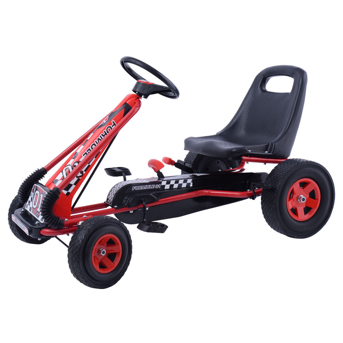 Kids Pedal Go Kart, 4-Wheel Ride On Racer Toy Car with Adjustable Seat