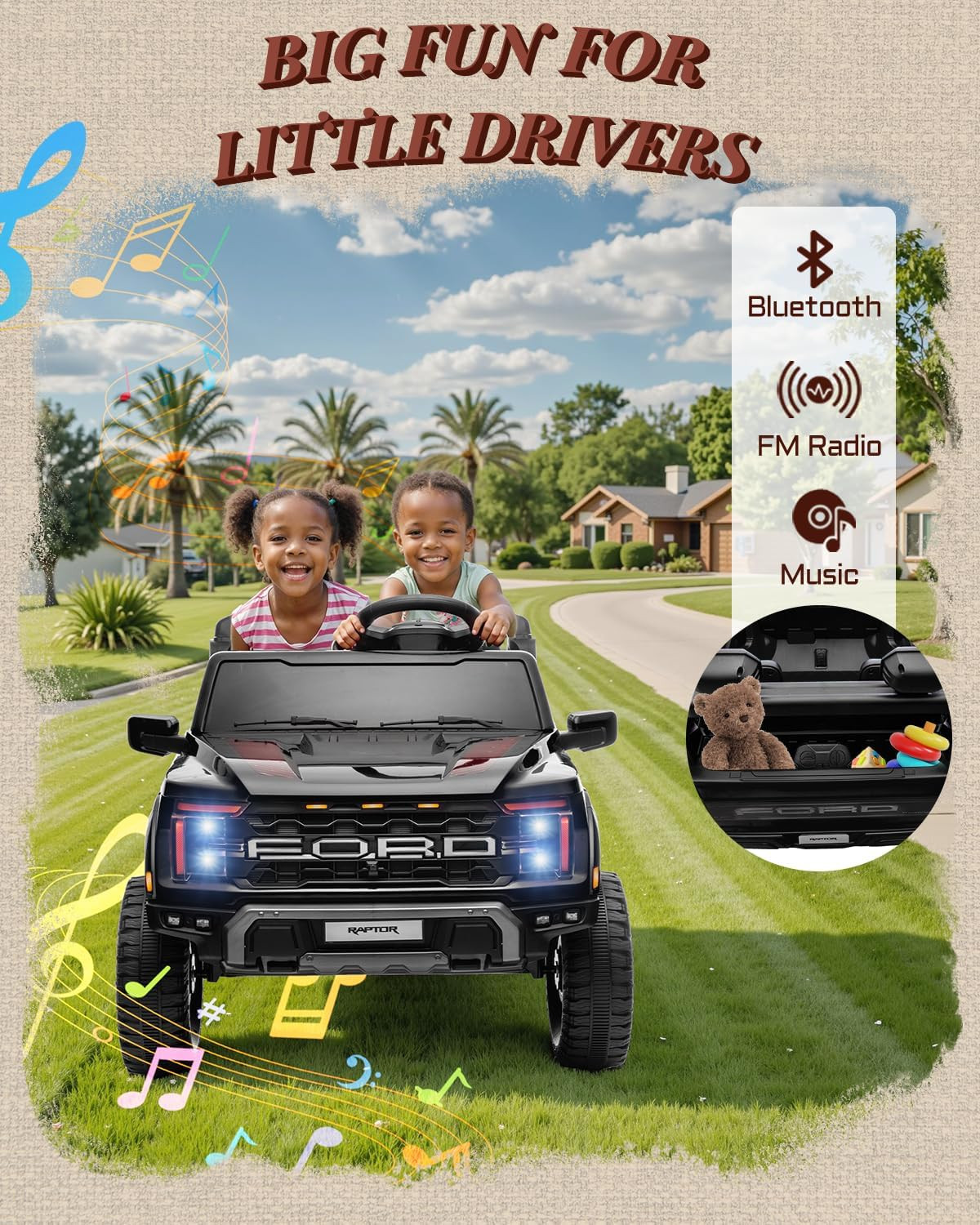 24V Ride on Toys for Big Kids, Licensed Ford F-150 Raptor 2 Seater Kids Ride on