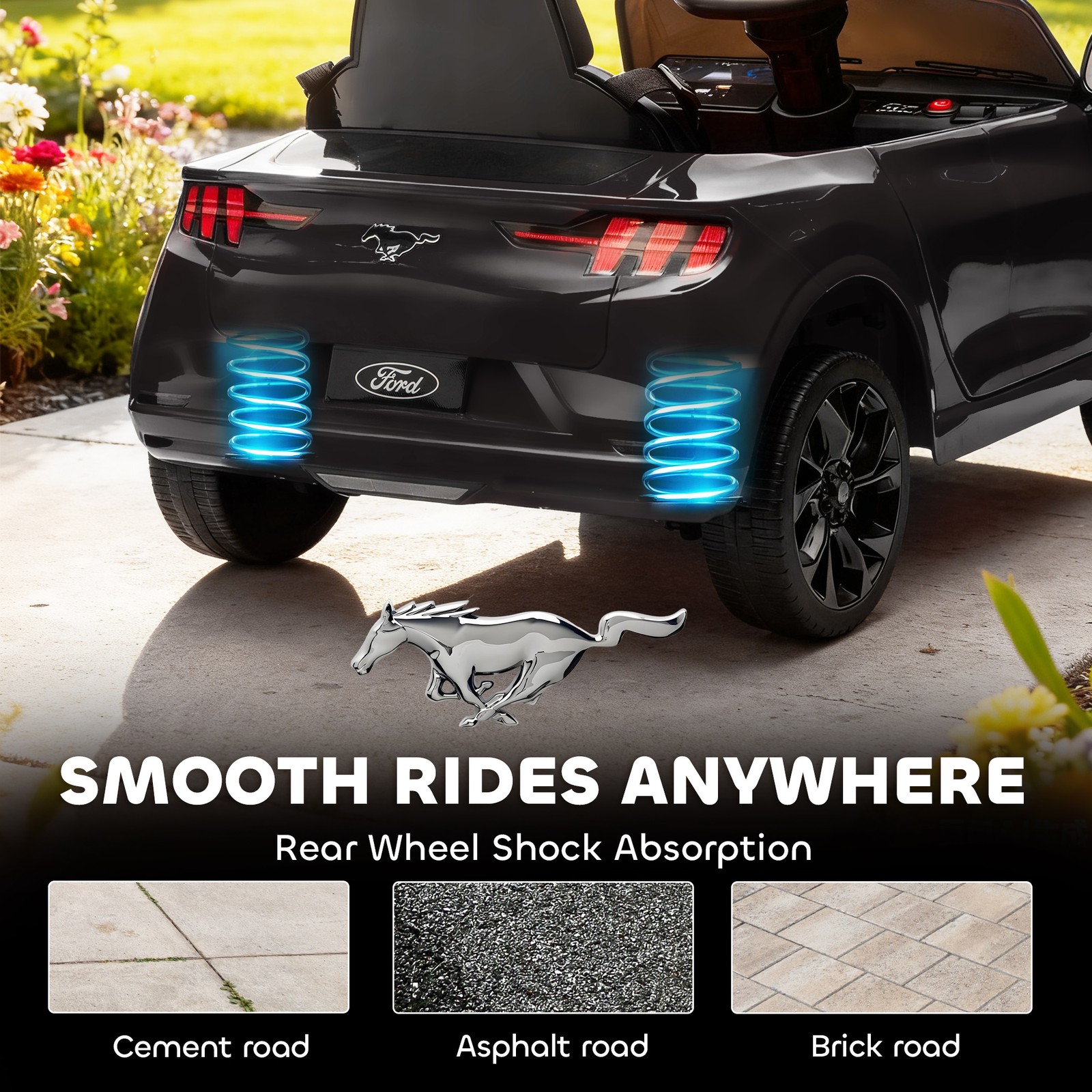 Qaba 12V Kids Ride On Car, Licensed Ford Mustang Mach-E Electric Car, Black