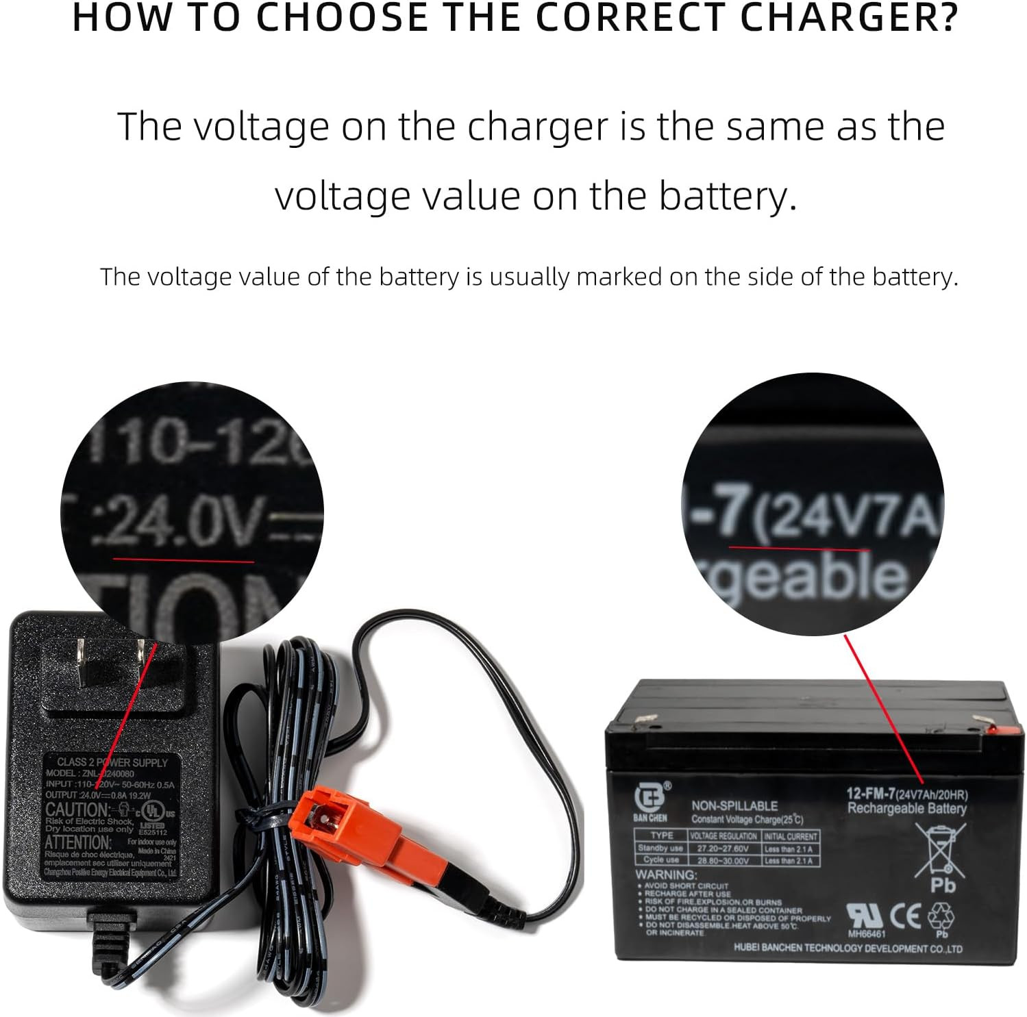 24V Charger for Ride on Toys Car 24 Volt Battery Wire Harness for Kids Electric