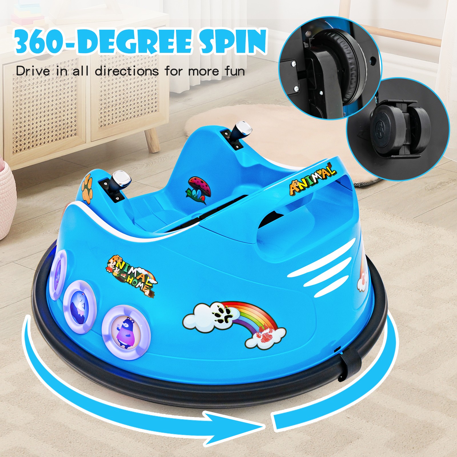 Kids 12V Ride on Bumper Car Remote Control w/ Flashing LED Light & Music Navy