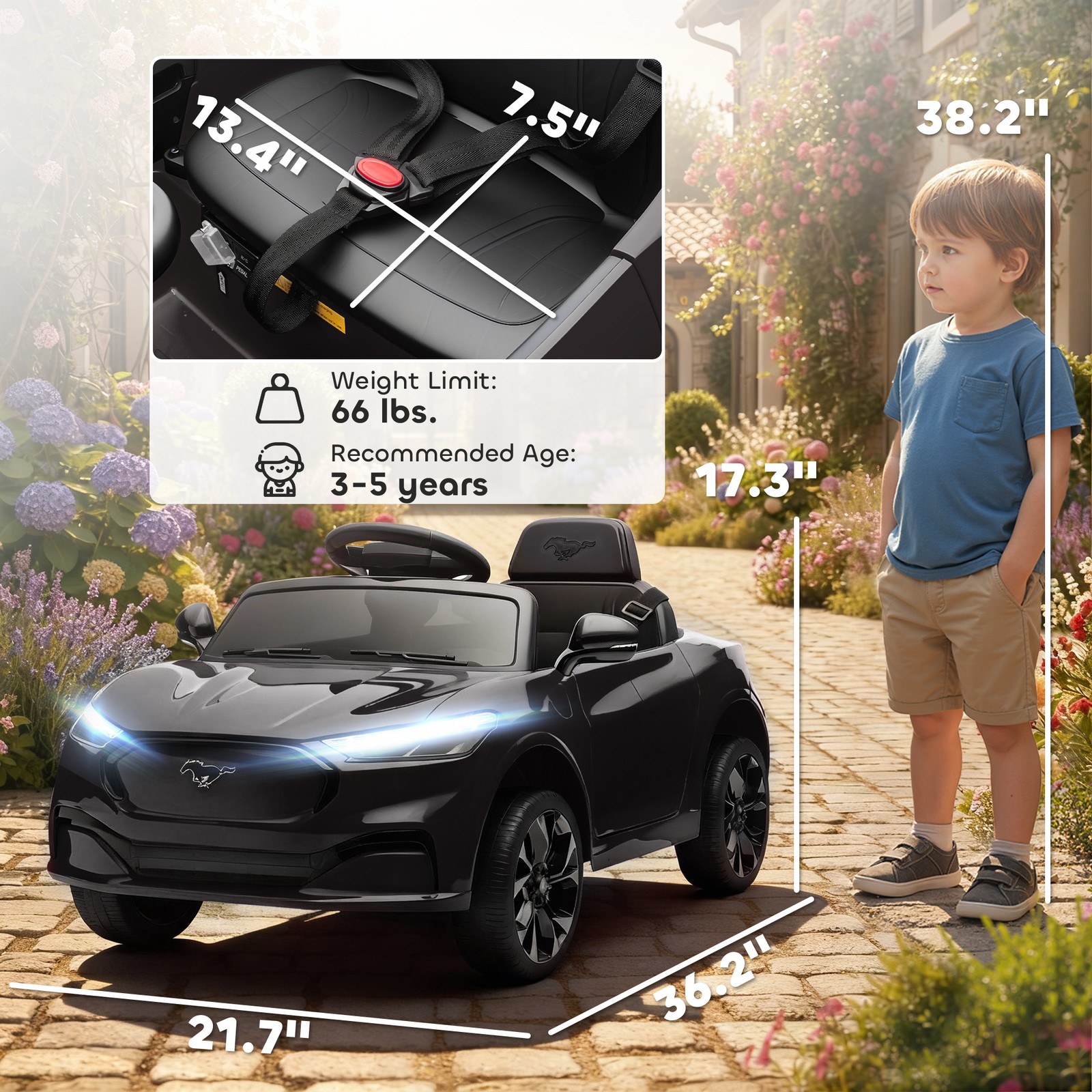 Qaba 12V Kids Ride On Car, Licensed Ford Mustang Mach-E Electric Car, Black
