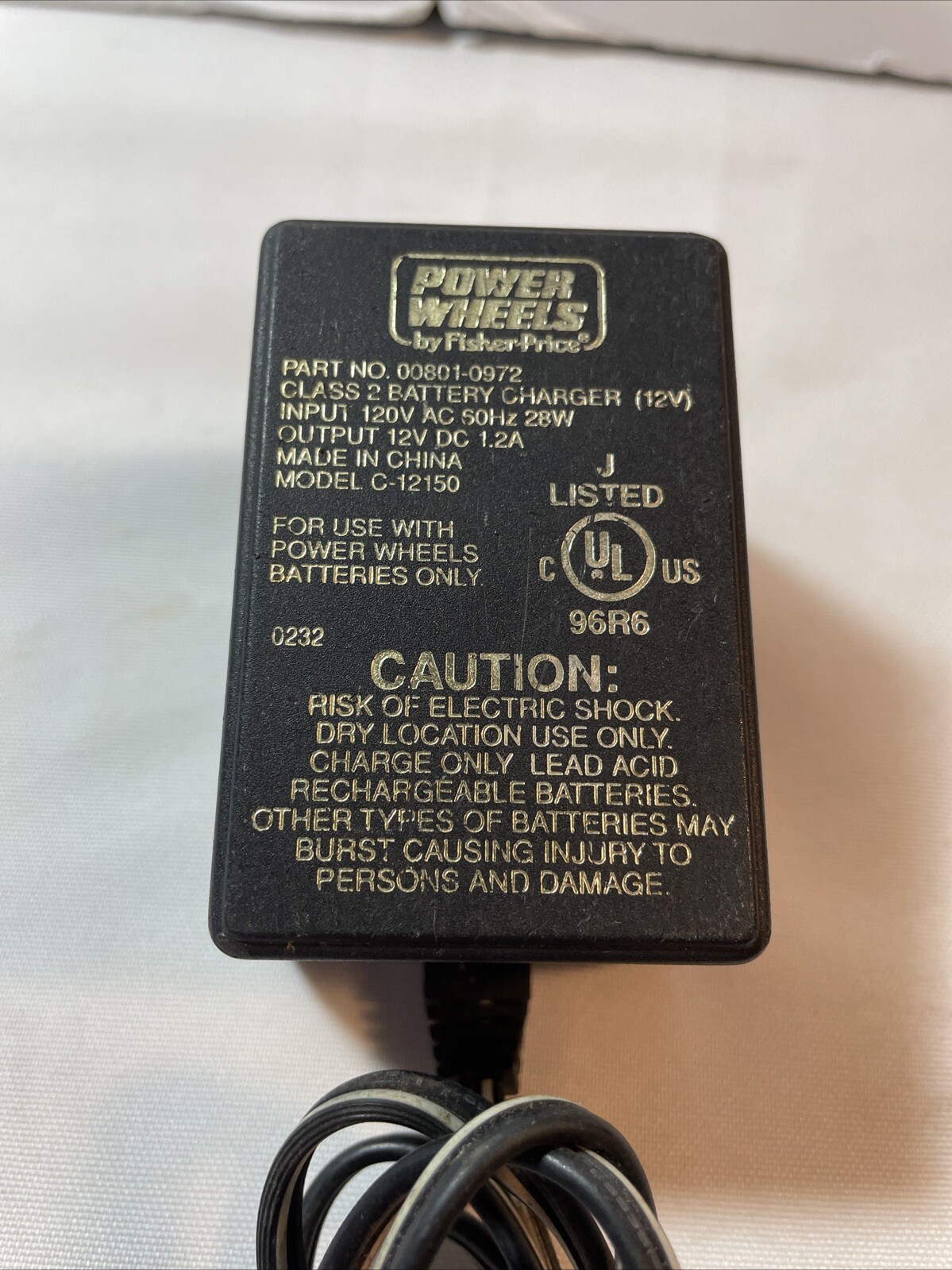 Fisher-Price Power Wheels 00801-0972 Class 2 Battery Adapter Charger 12V