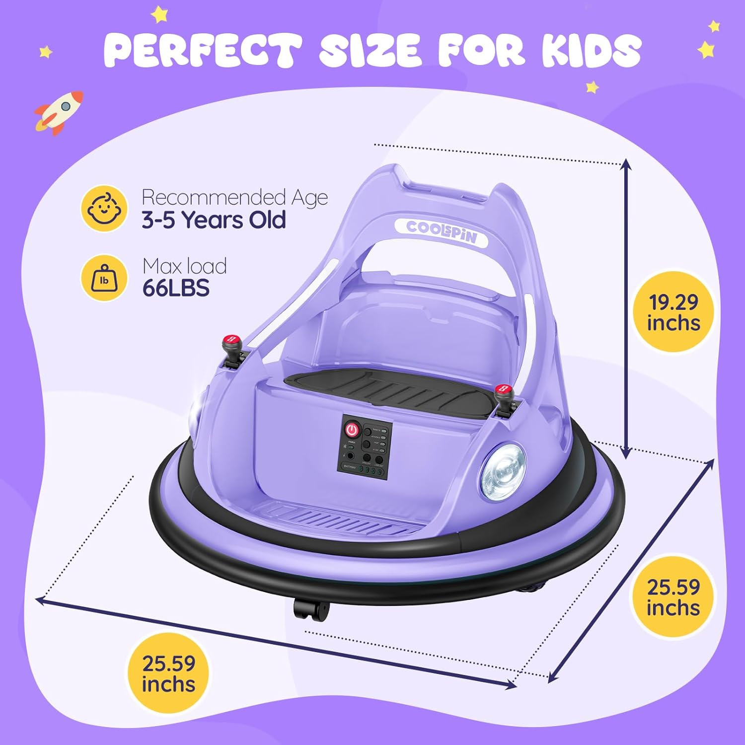 Lavender 12V Kids Bumper Car with Remote, 360° Spin, LED Lights & Music