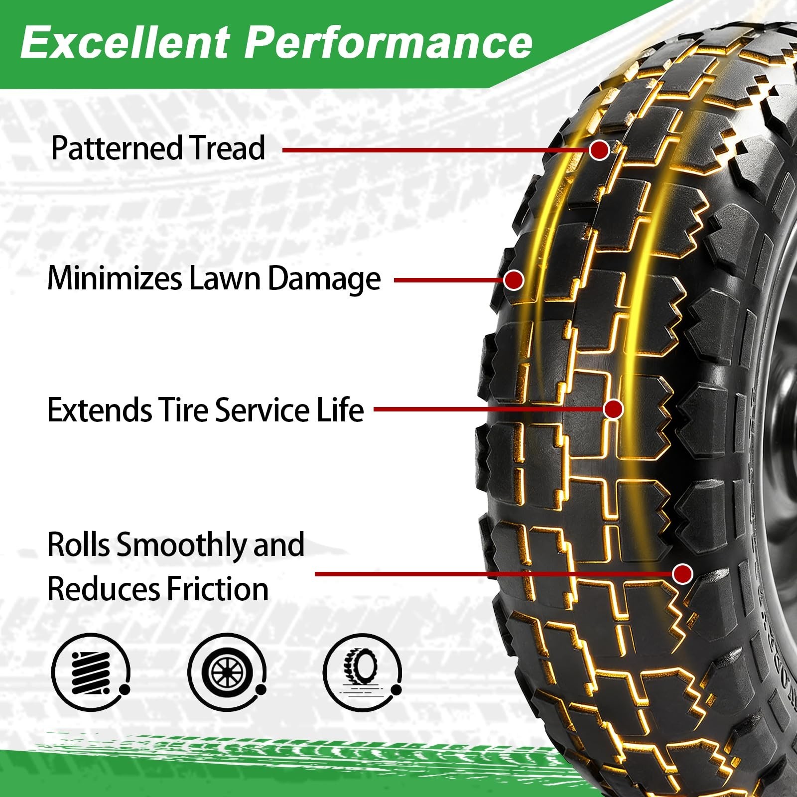 10″ Flat Free Replacement Wheels for Gorilla Carts (2-Pack), 4.10/3.50-4 Soli…