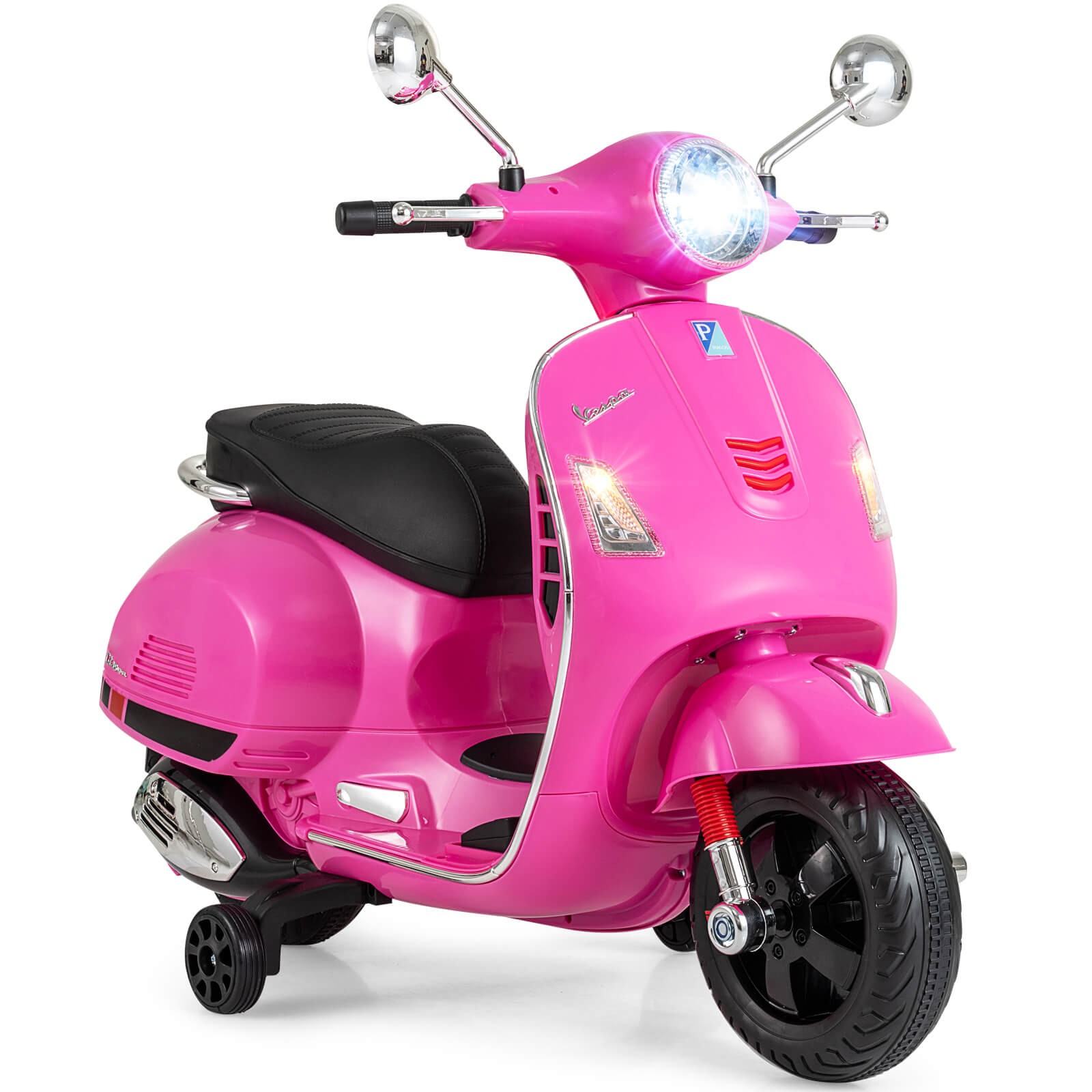 Licensed VESPA 12V Kids Electric Motorcycle w/Music Horn Story Training Wheels