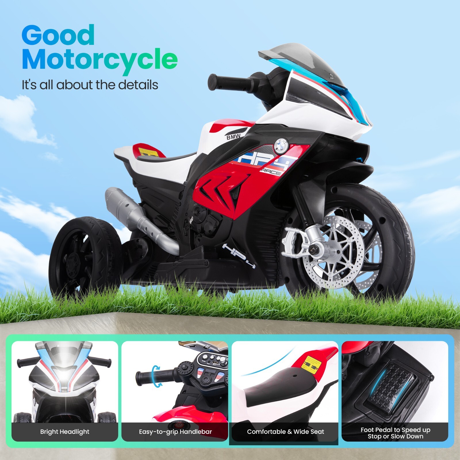 Kids Ride On Motorcycle 12V BMW Licensed Electric Toy Bike with MP3 for Age 3-6
