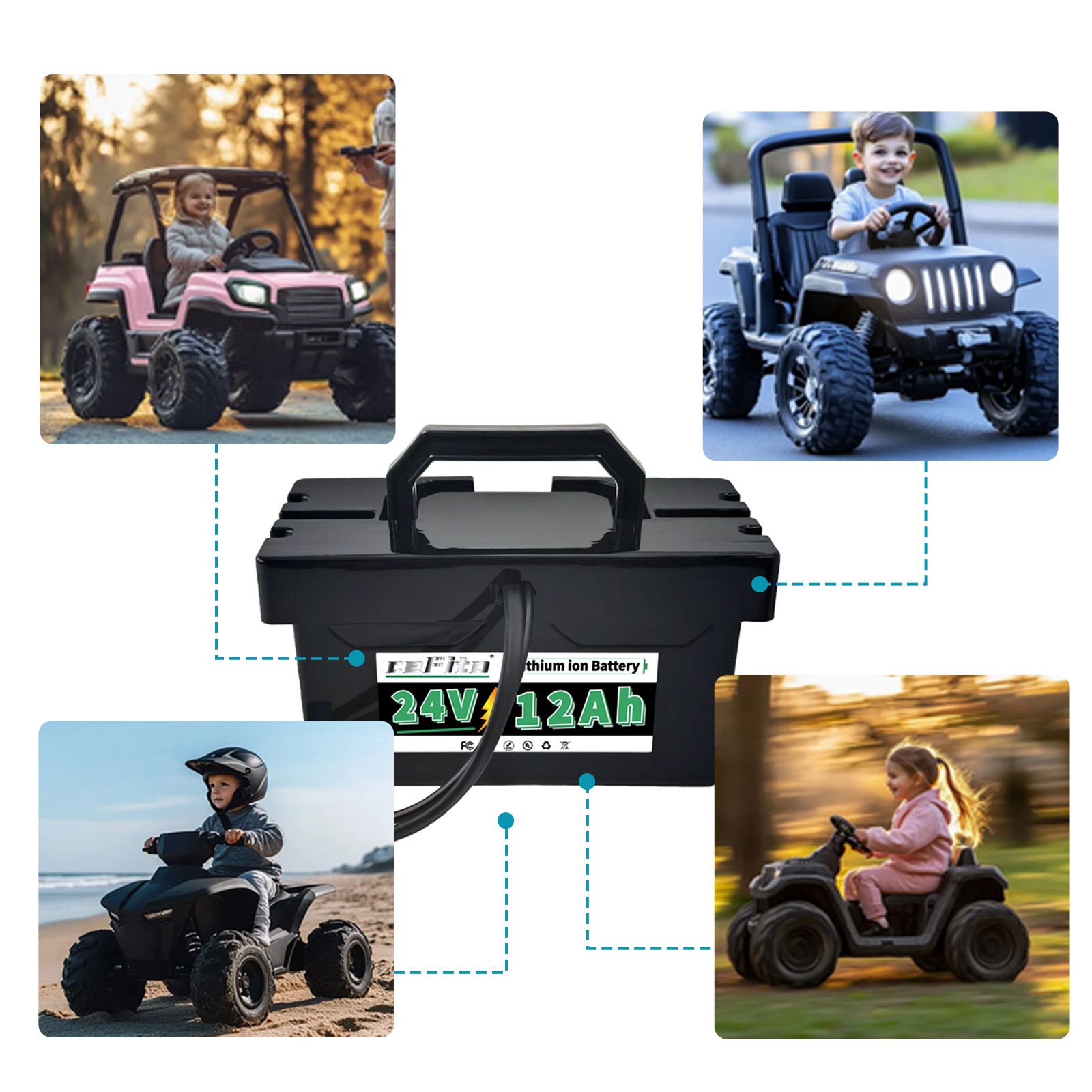 24V 12Ah Lithium Battery 24Volt Kids Ride-On Cars & Toy Cars Replacement Battery
