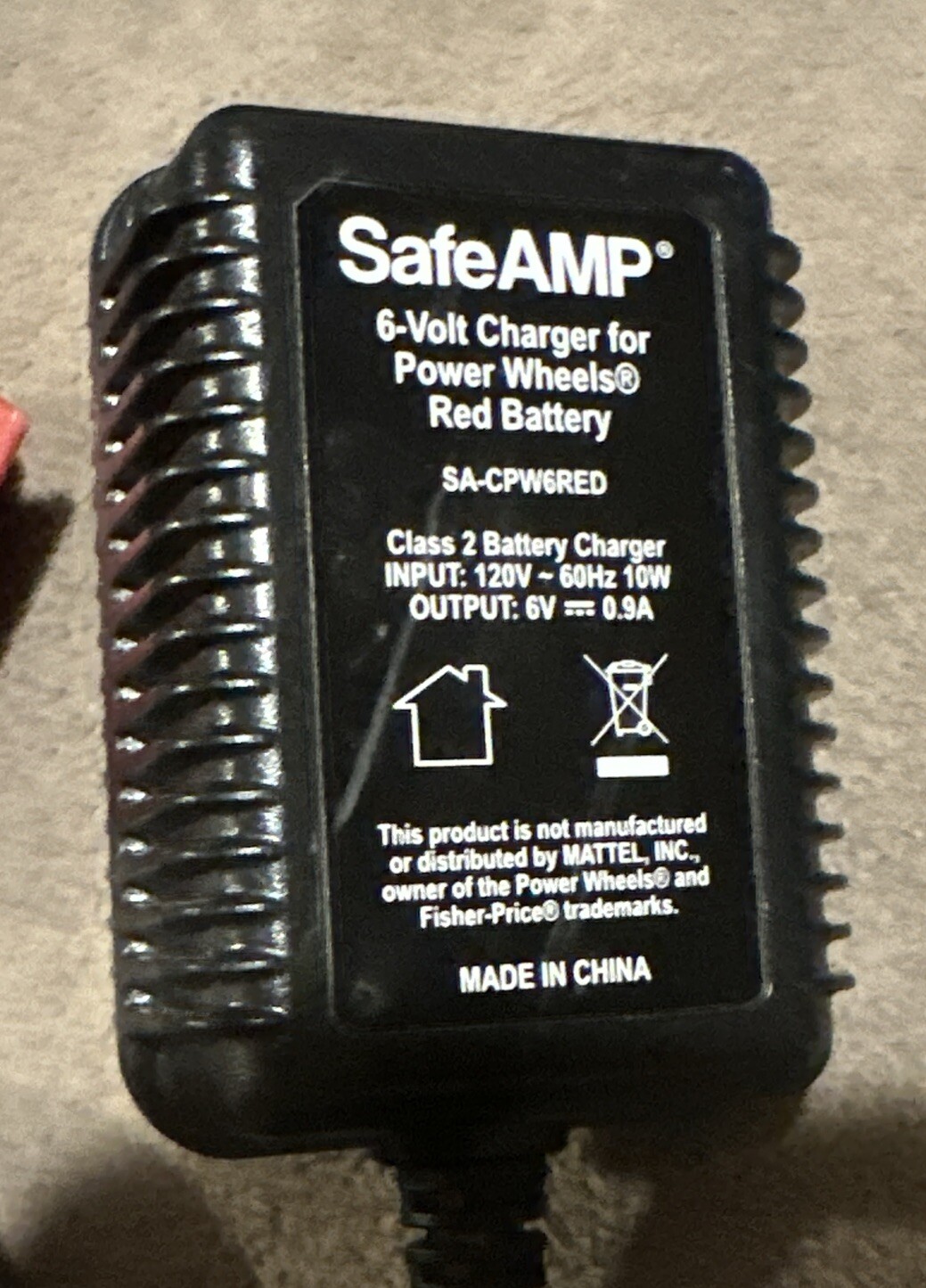 SafeAmp 6V Charger SA-CPW6RED Fisher-Price Power Wheels Red Battery 00801-0712