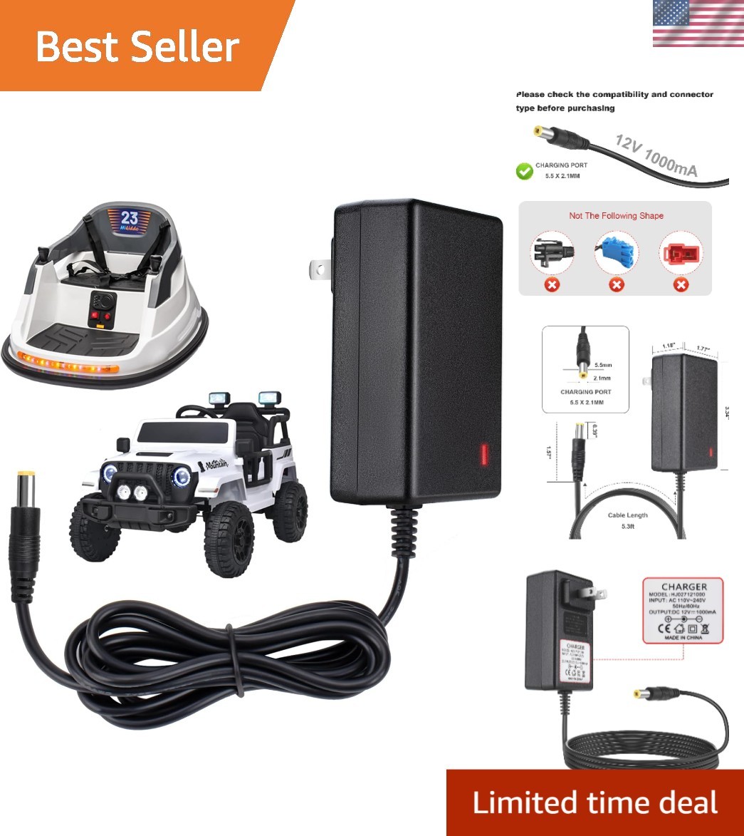 Fast Charging 12V Battery Charger for Wranglers & Ride-On Cars – Certified