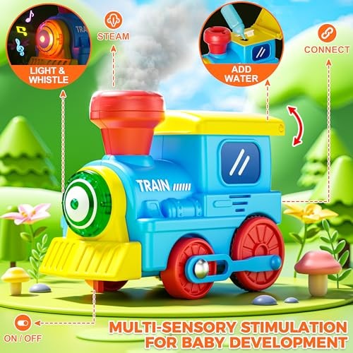 Train Set for Toddlers with Steam, Music, Lights and 3 Cars | Electric Dinosaur