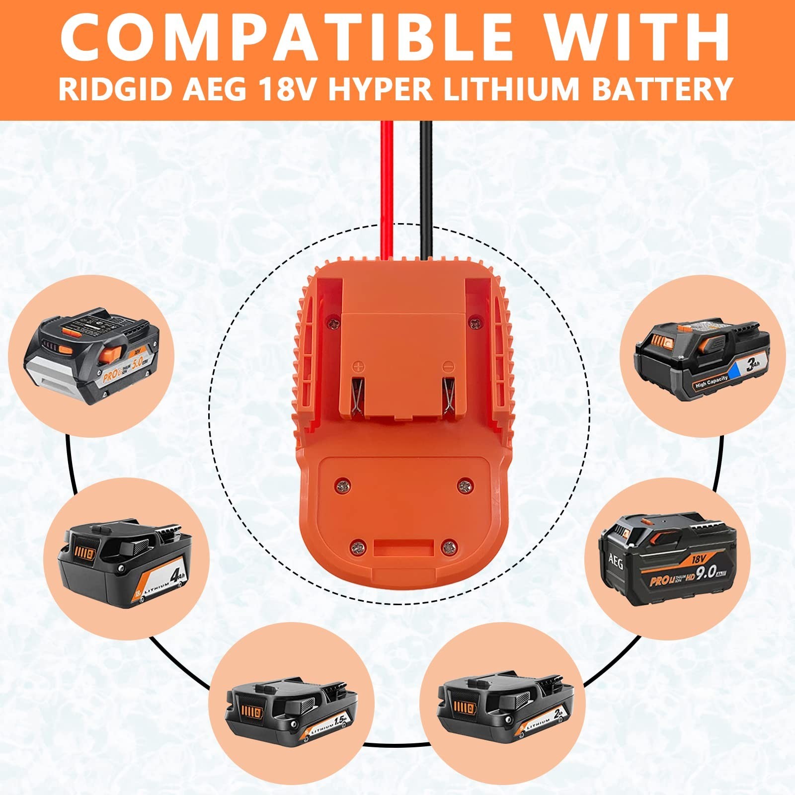 Power Wheels Adapter for 18V Battery, Hyper Dock Connector, 14AW Wire & Fuse, DI
