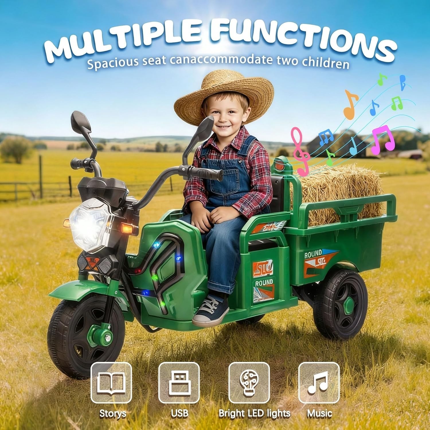 12V Kids Ride on Tractor with Cargo Bed Electric Dump Truck with LED Light Music