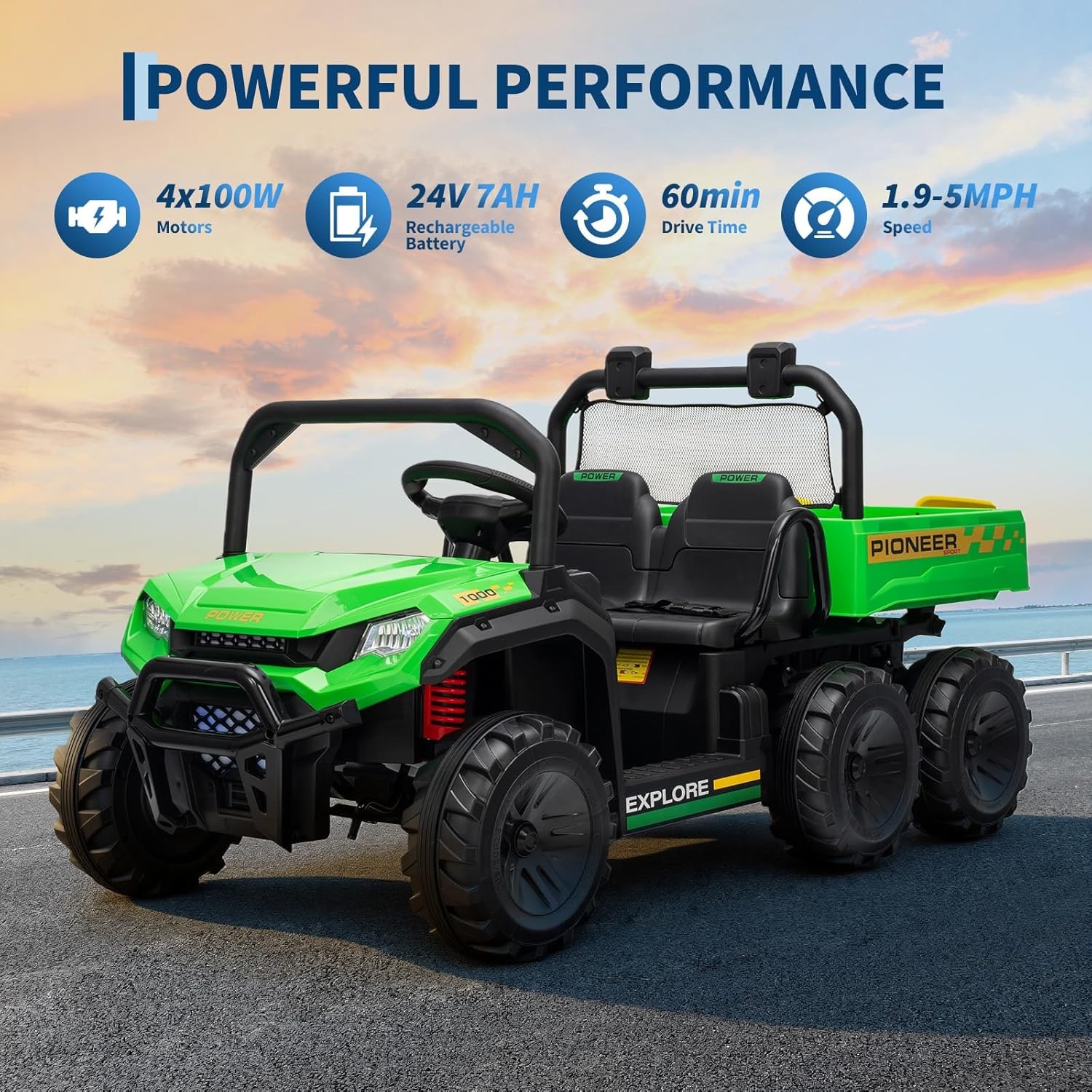 24V 4WD Kids Ride-on Dump Truck Remote Control 2-Seater with Dump Bed 3 Speed