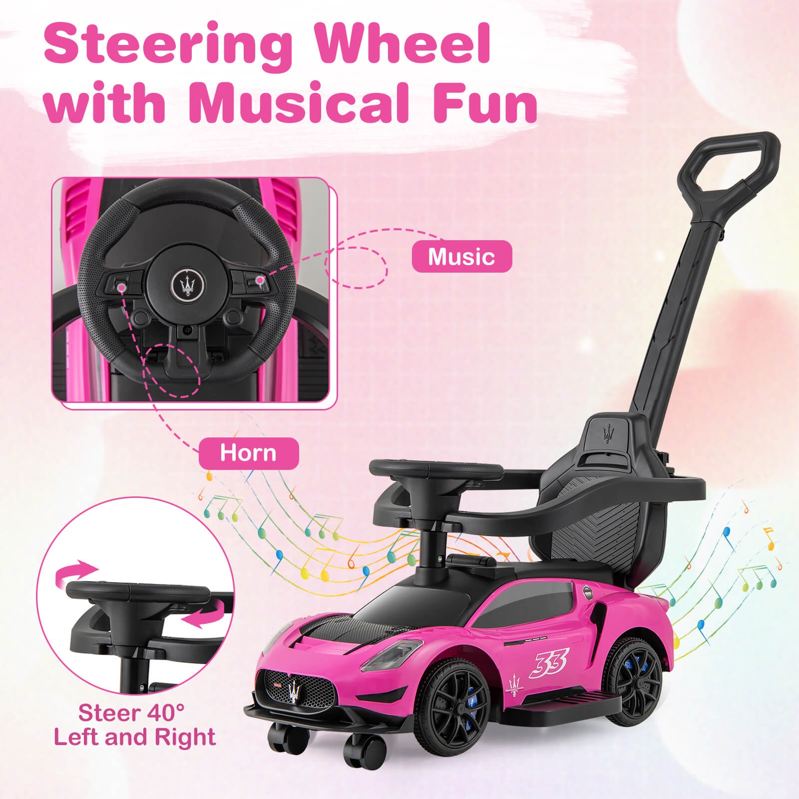 3-in-1 Ride on Push Car Maserati Licensed Foot to Floor Kids Sliding Walking Car