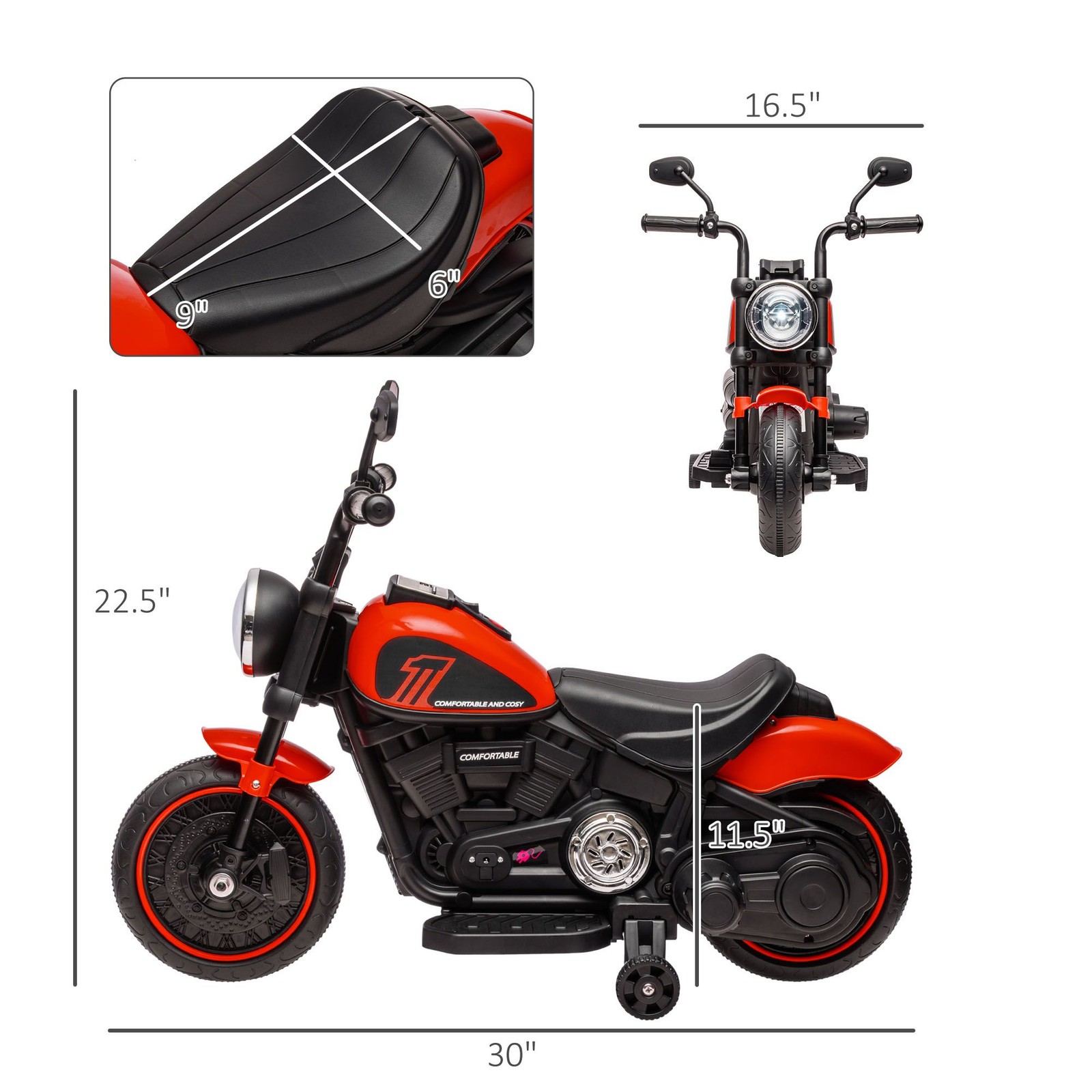 6V Motorcycle for Toddlers 30×16.5×22.5 in 55lb Load Red