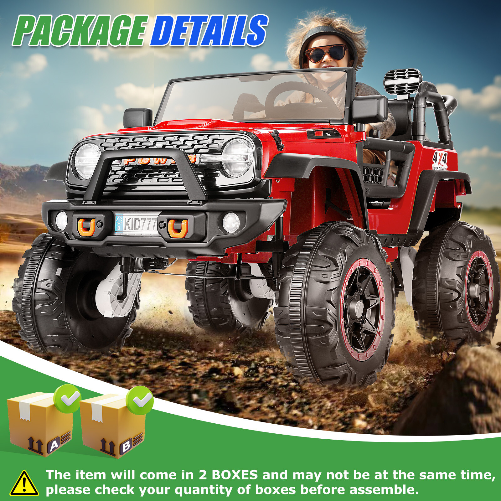 2 Seater Ride On Car for Kids 24V 400W Electric Vehicle Jeeps Truck with Remote