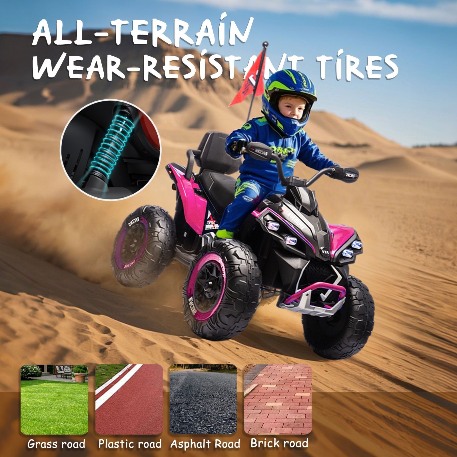 24V Kids Electric ATV Ride On Car W/Remote,LED,Battery Power Wheels Toys,Pink