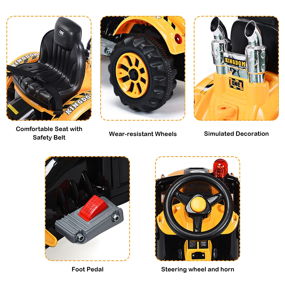 12V Battery Powered Kids Ride On Excavator Truck With Front Loader Digger Yellow