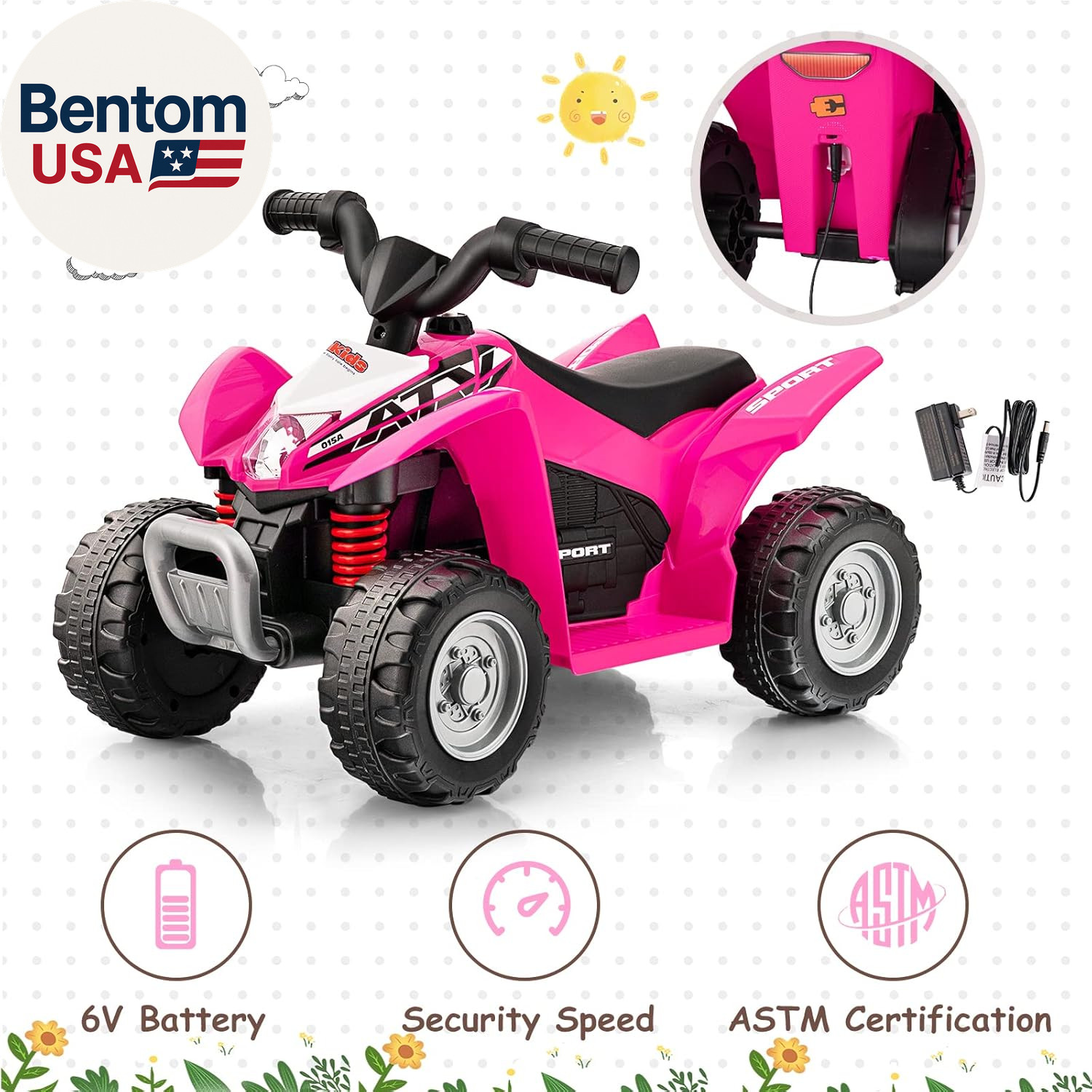 Kids Ride on ATV, 6V Electric Vehicle for Toddlers, 4 Wheeler Battery Powered Mo