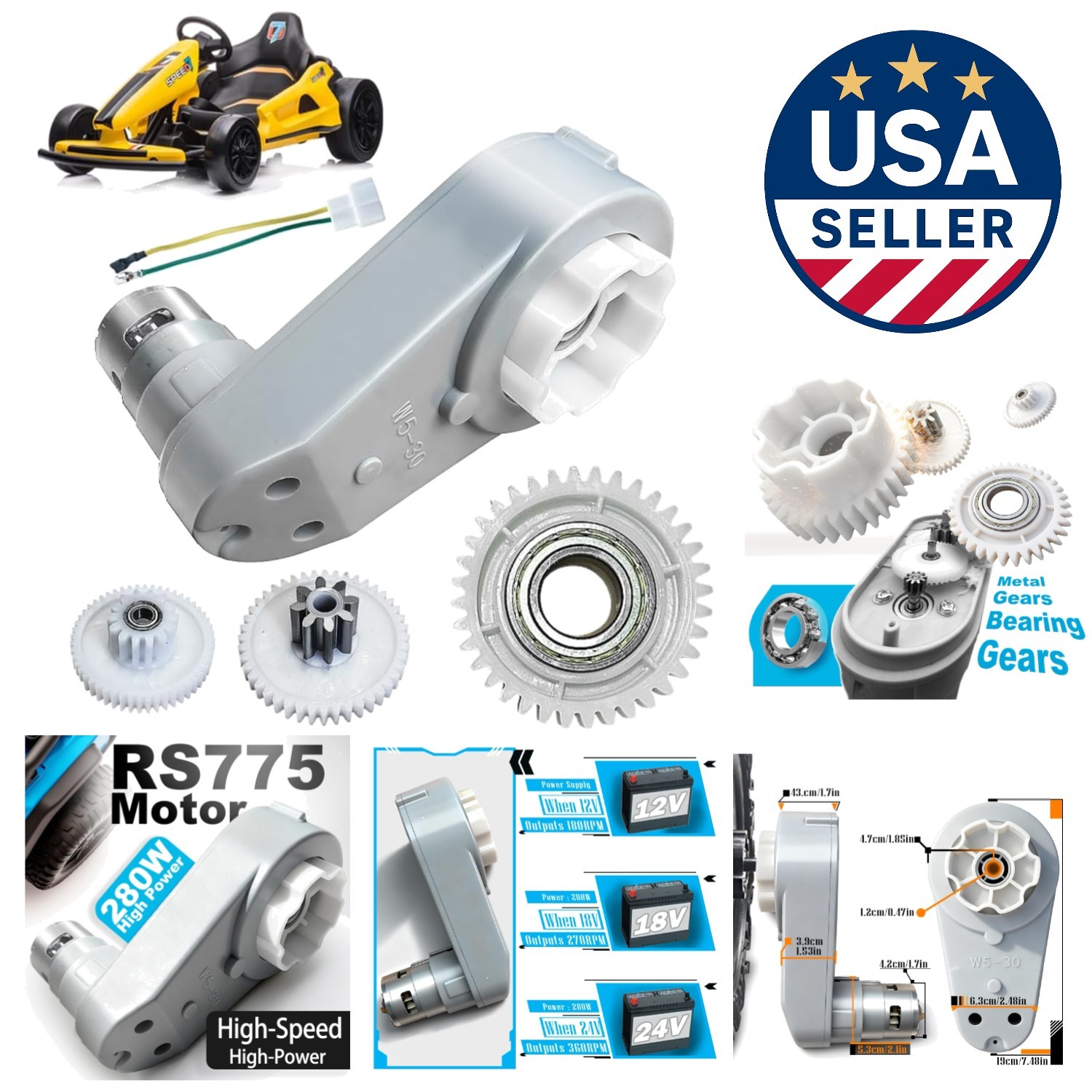 High Torque 24V RS775 Motor Gearbox for Kids’ Electric Cars – 280W Performance