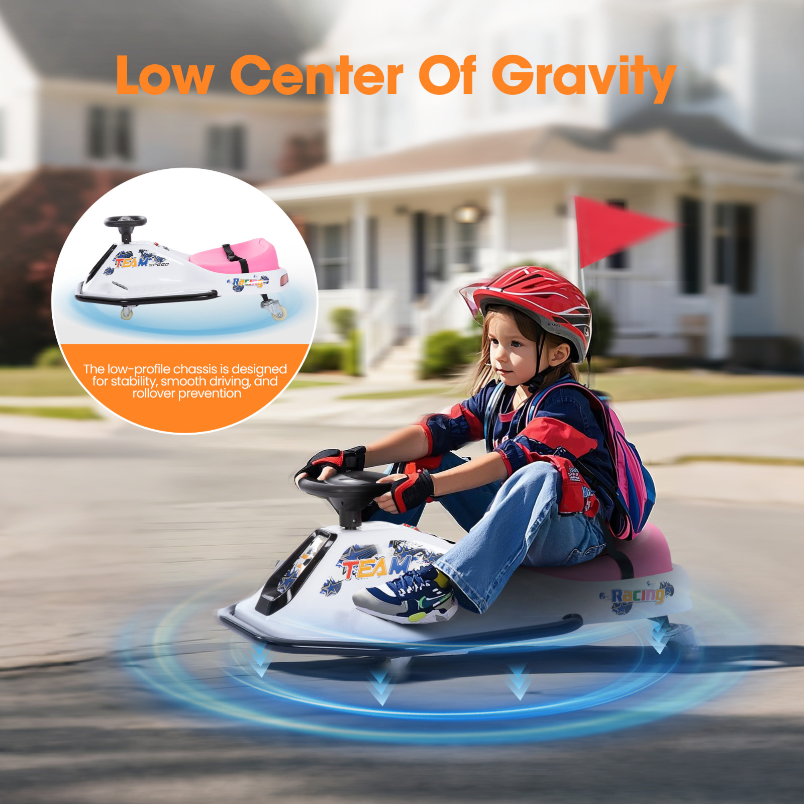 Electric Drifting Go Kart Bumper Car for Kids Ages 3+ High/Low Speed Switch 24V