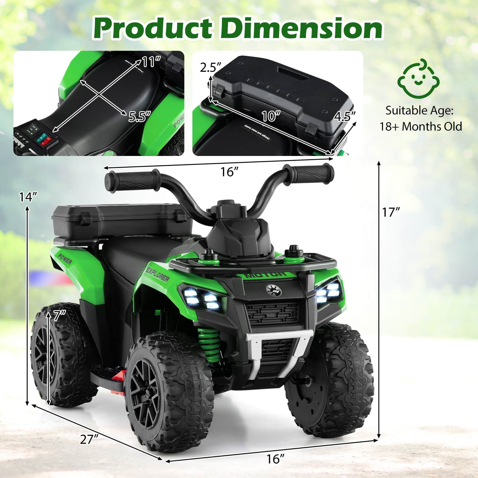 6V Kids Ride On ATV w/ Music & Spray Function USB Port Storage Box Toy Car