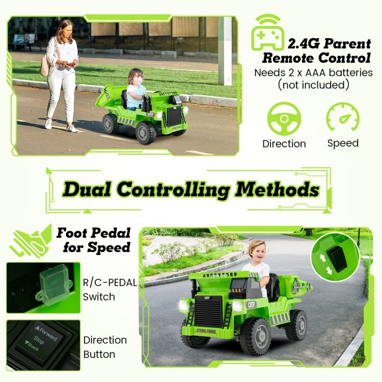 12V Battery Kids Ride on Electric Dump Truck Car Gift Kids w/2.4G Remote Control