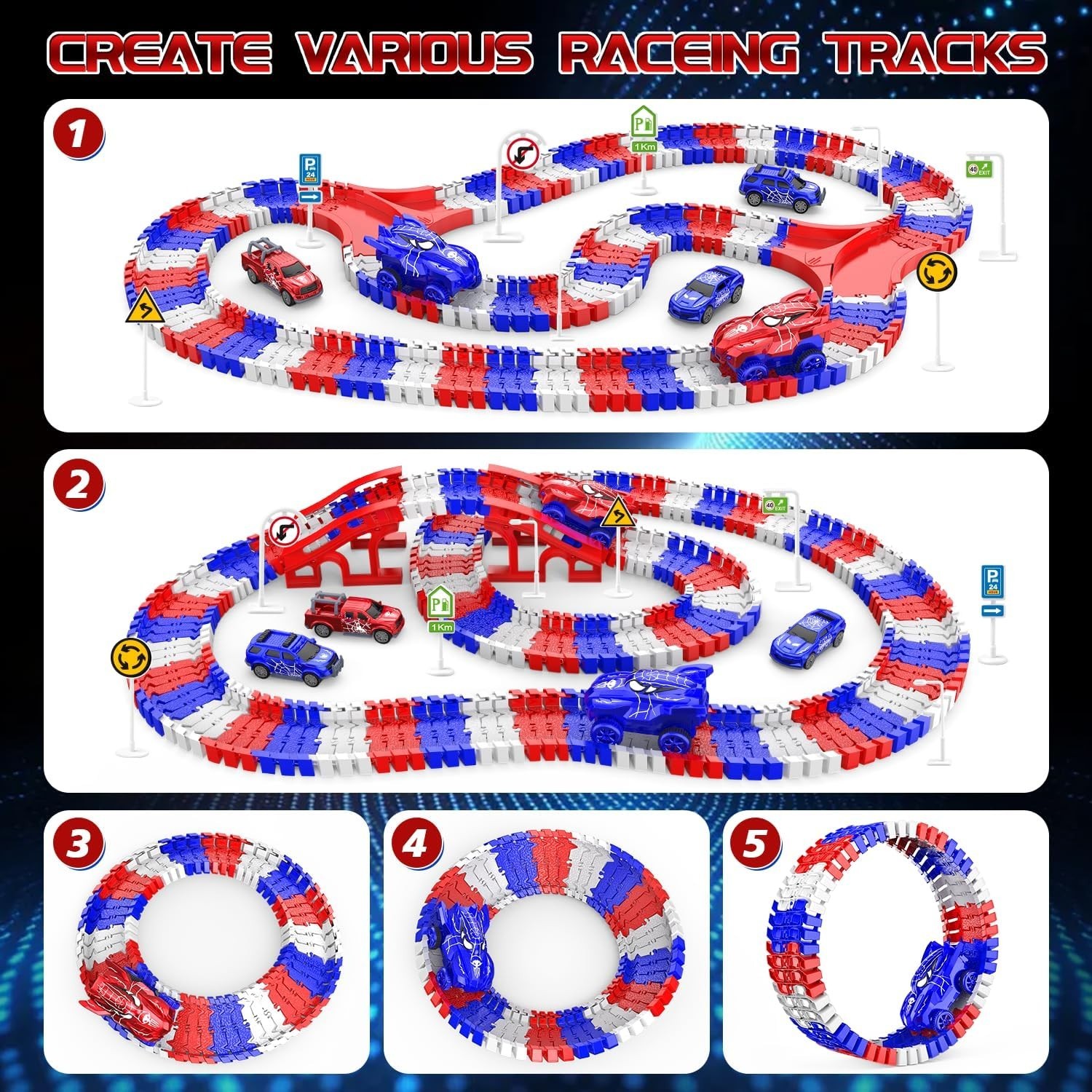 Spider Toys for Boys 4-6, Create A Spider World Road Race Tracks with 2 Cool …