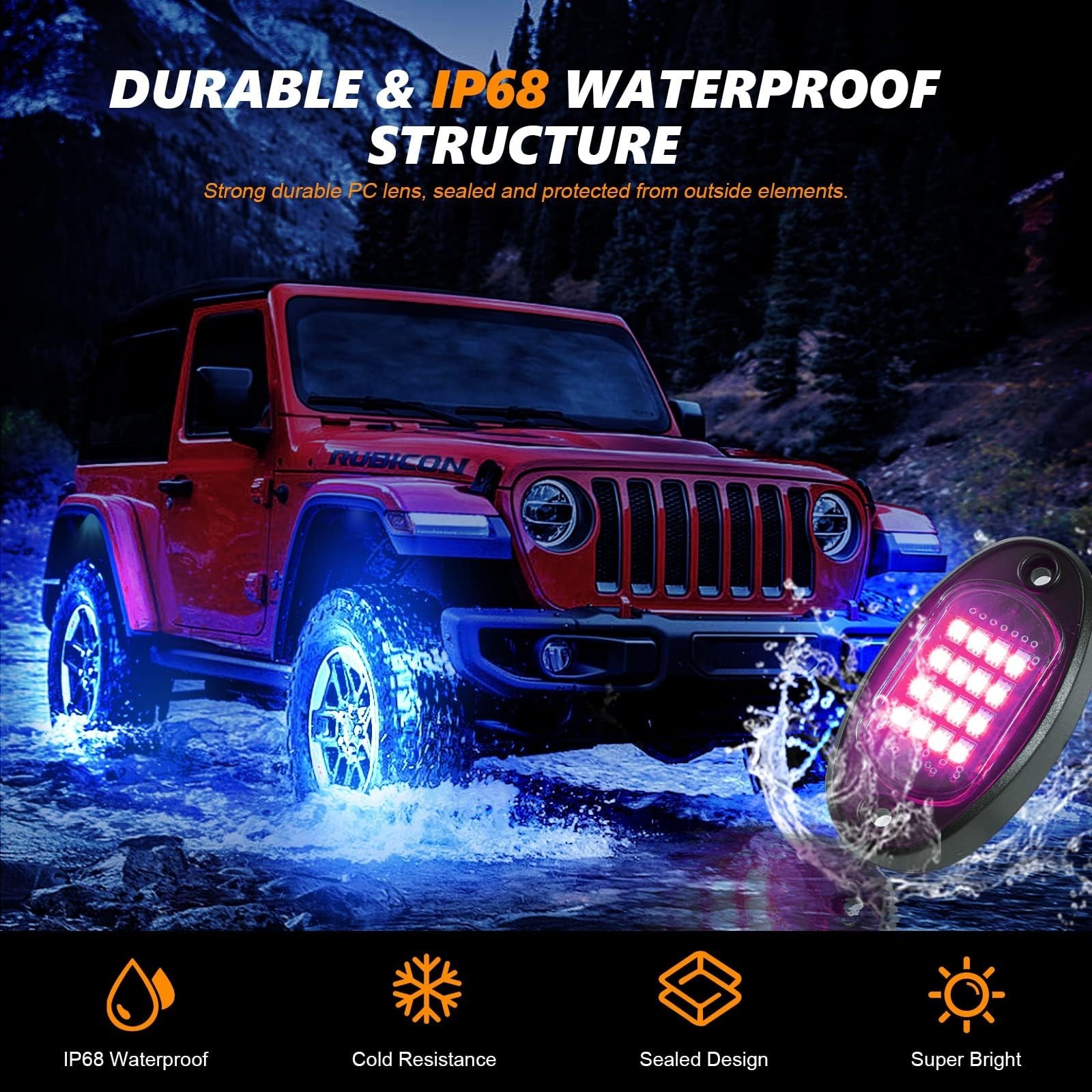 4 Pods RGB LED Rock Lights for ATV UTV Golf Cart Truck RZR Offroad SUV, Water…